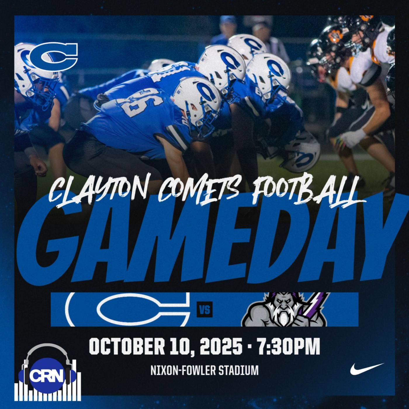CRN Friday Night Lights Round #8 Greater Neuse River Conference 7-A Varsity Football South Garner Titans VS Clayton Comets HOMECOMING 2025