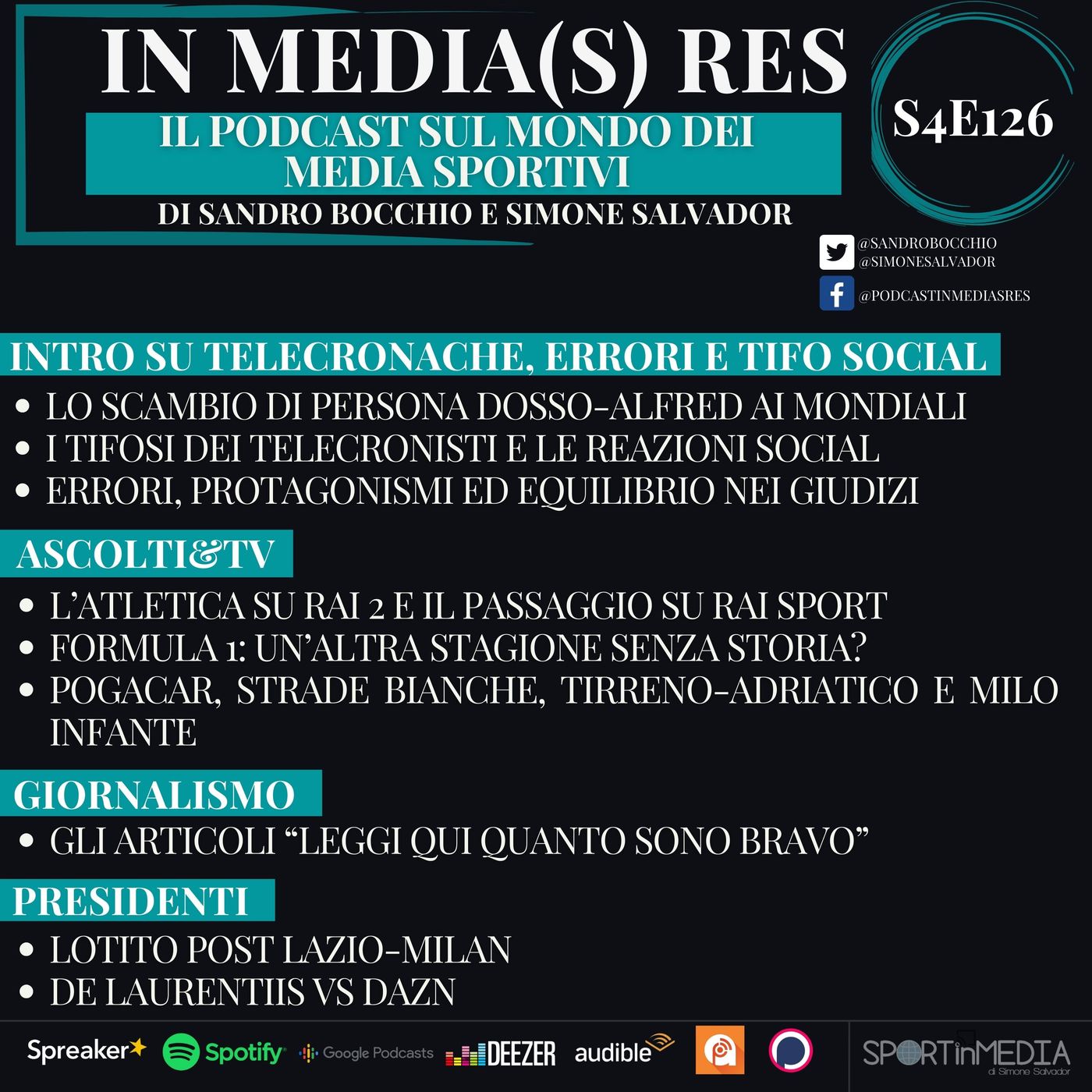 S4E126 | Telecronache, errori e tifo social, protagonismi, Vertsappen, Pogacar, Ascolti, Milo Infante, Lotito vs Sistema, DeLa vs Dazn, episode artwork