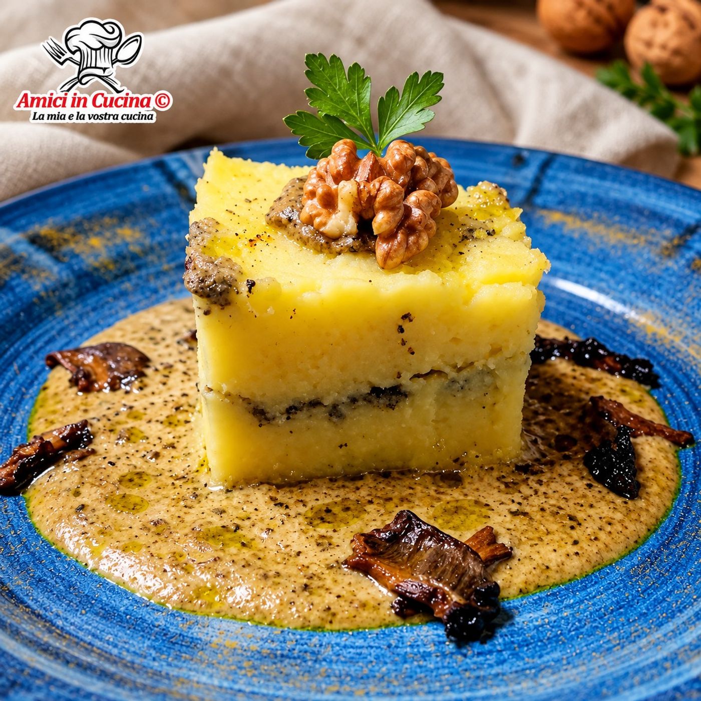Quadrotto di polenta al parmigiano e gorgonzola
