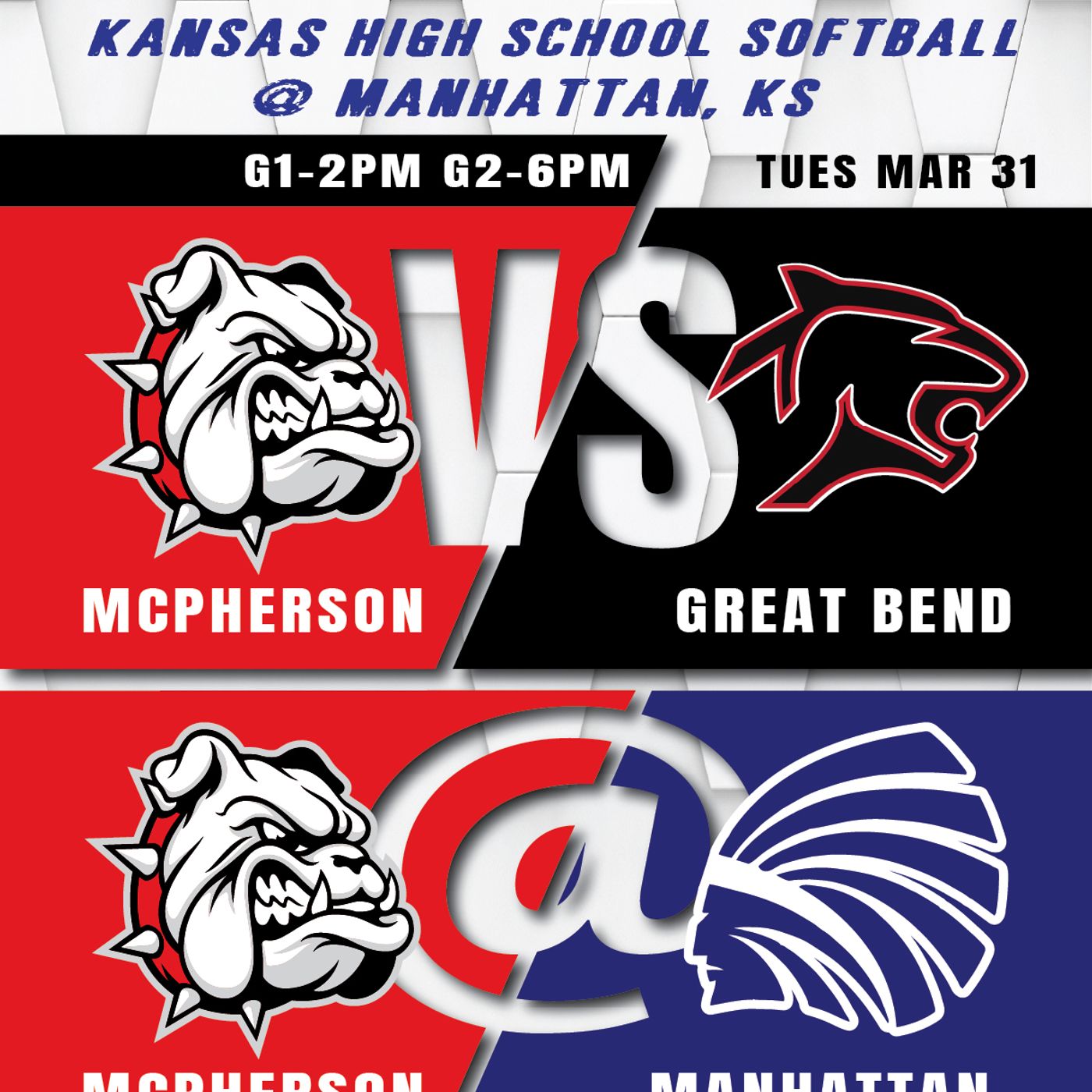 McPherson Bullpups vs Great Bend Panthers High School Softball (Game 1 Manhattan Triangular-March 31, 2026) episode artwork