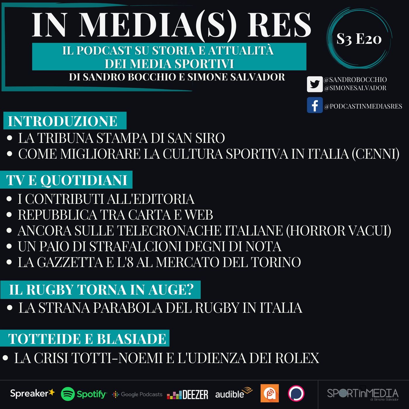 S3 E20 | Tribuna Stampa, Cultura Sportiva, Contributi ai giornali, Telecronache, Strafalcioni, Rugby, Totteide e Blasiade episode artwork