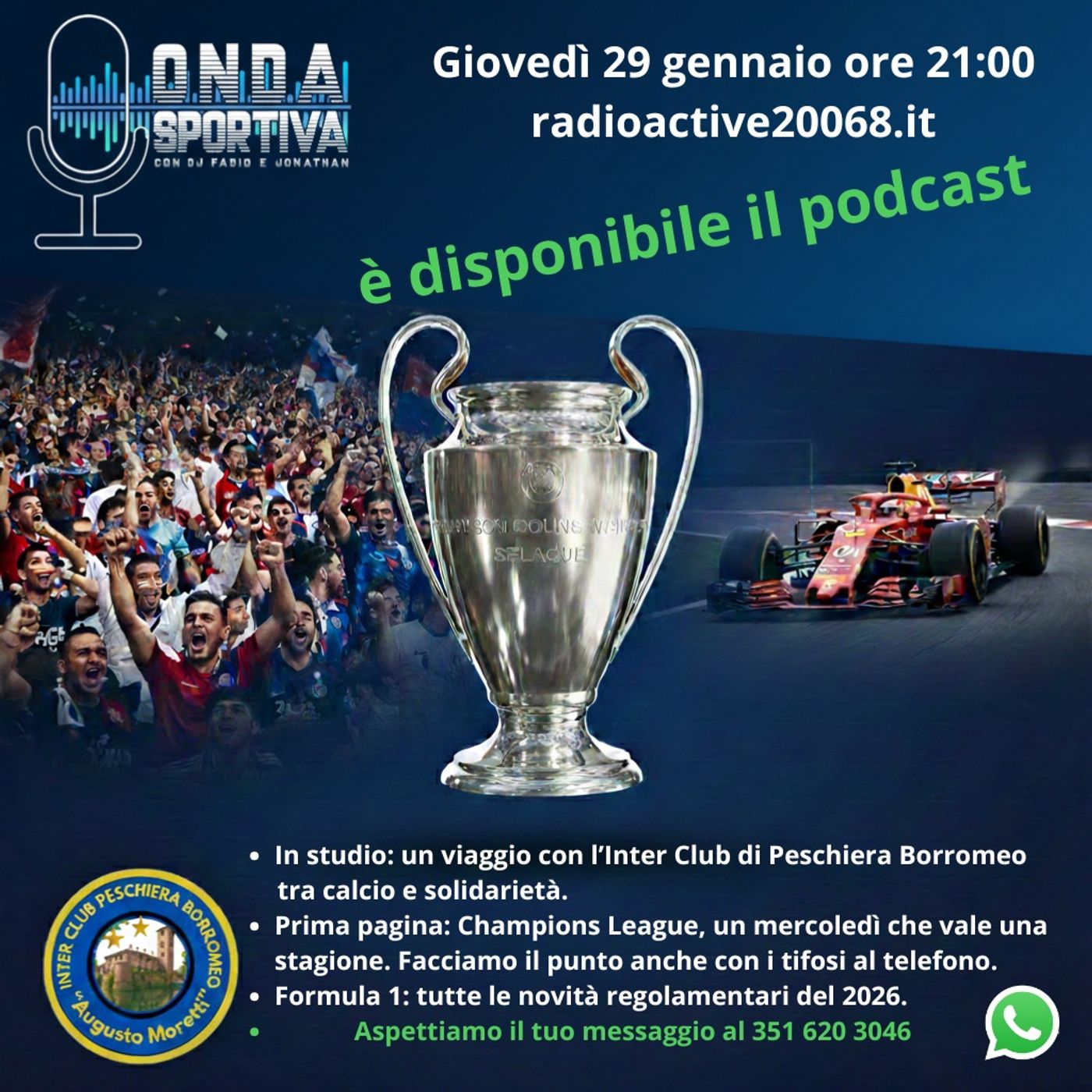 Onda Sportiva 29 Gennaio - Inter Club Peschiera B. - Champions League - F1 regolamenti 2026 episode artwork