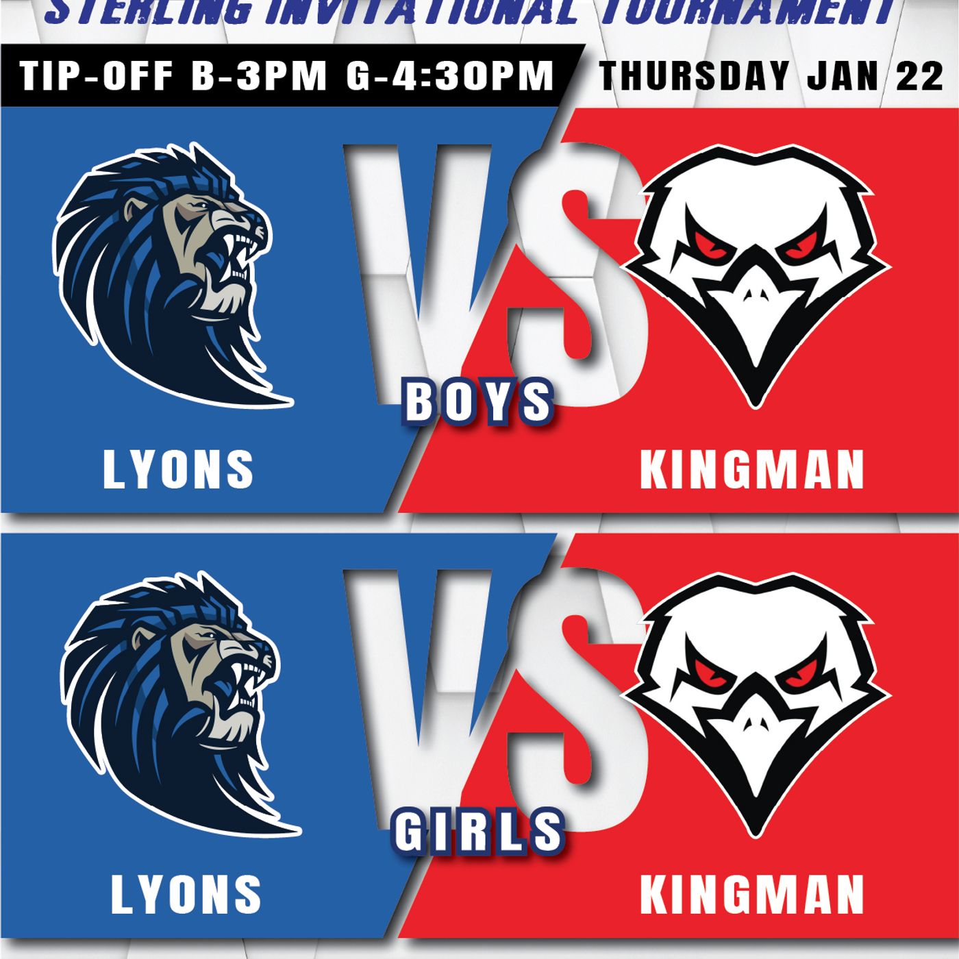 Lyons Lions vs Kingman Eagles Boys High School Basketball (Sterling Invitational-January 22, 2026) episode artwork