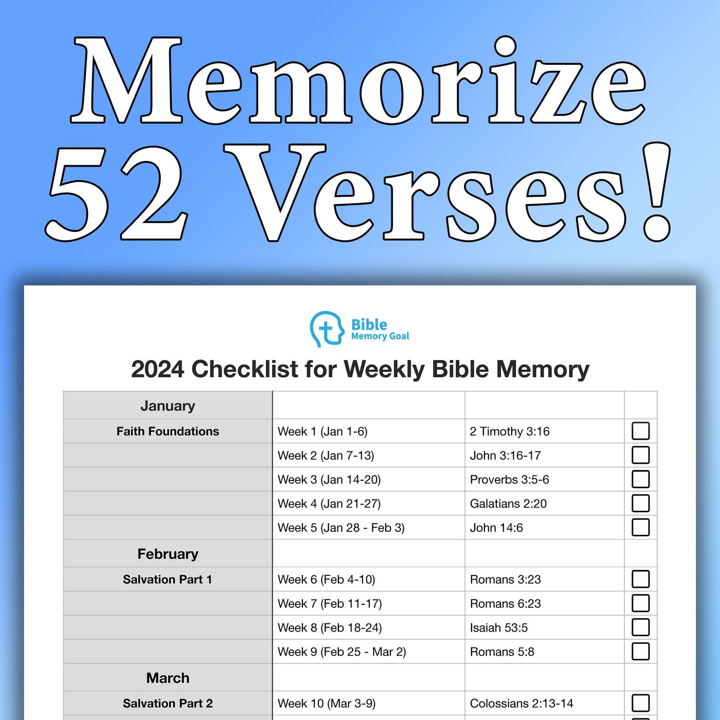 Memorize 52 Bible Verses in 2024! (free resource)