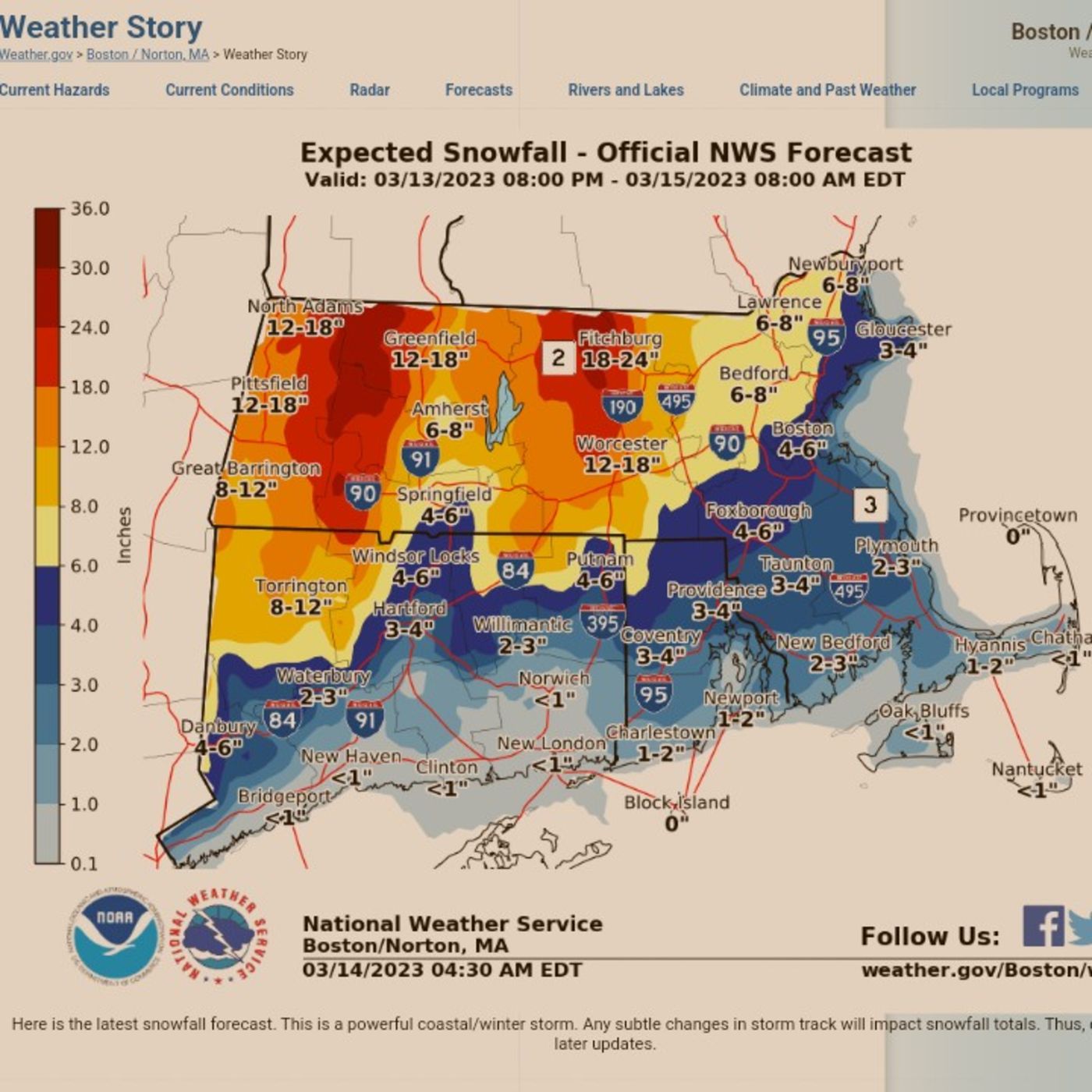March 14th: Covers Los Angeles, Boston, New York and etc. West Storm, Nor'easter and Midwest Storm.