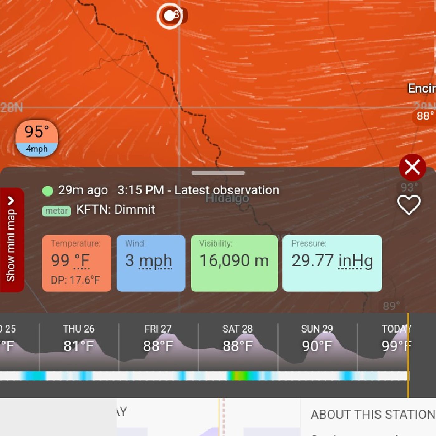 Unseasonably Hot! 99°F observed near Zapata Texas at Faith Ranch Airport