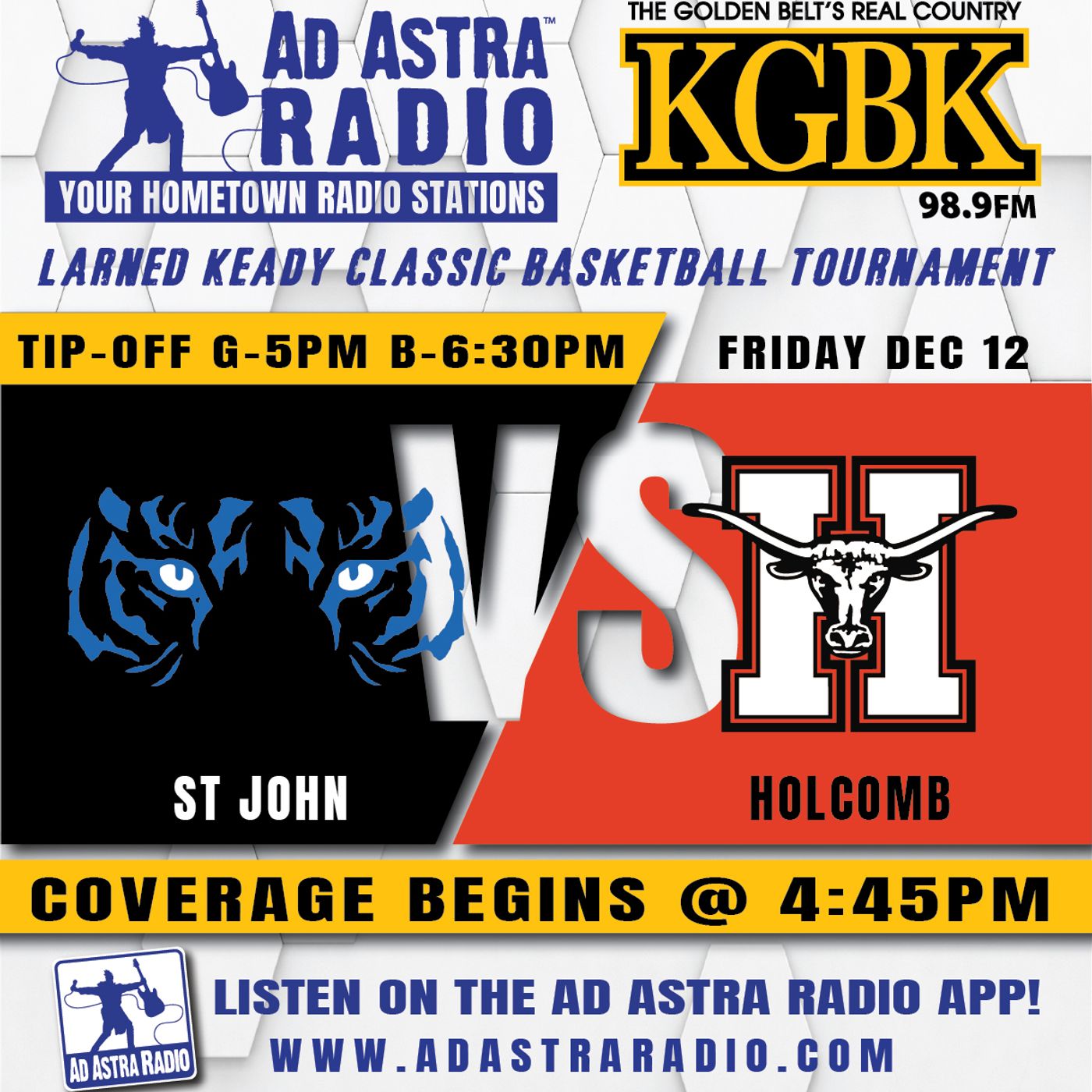 St John Tigers vs Holcomb Longhorns High School Basketball (Larned Tournament-December 12, 2025) episode artwork