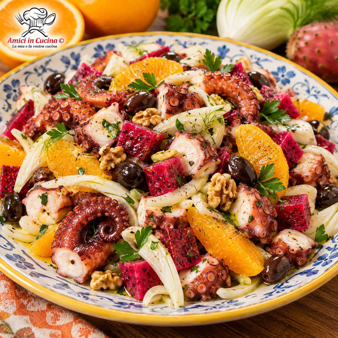 Insalata di polpo autunnale: trionfo di agrumi e sapori mediterranei