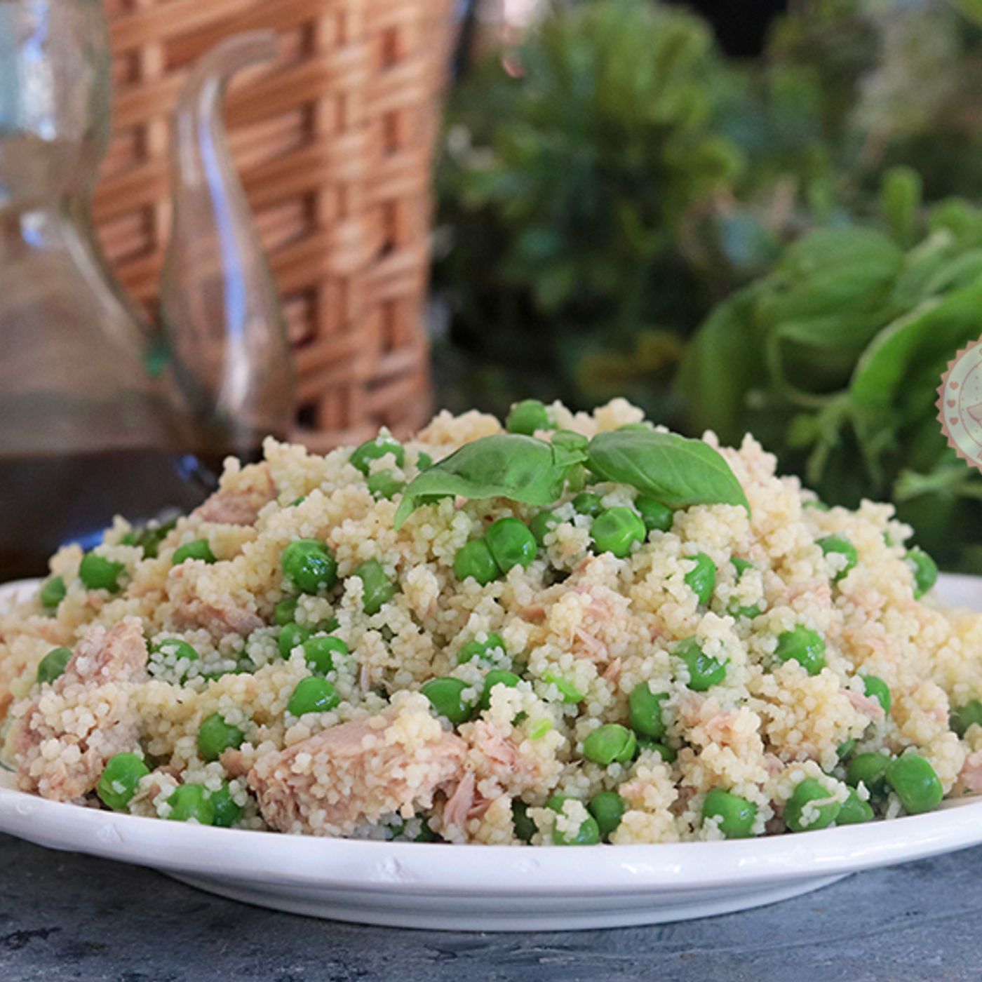 Cous cous tonno piselli e basilico