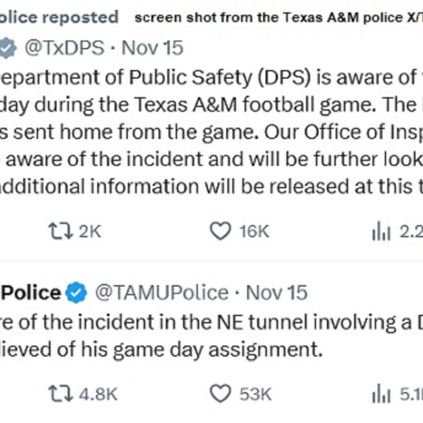 A DPS trooper ejected from the Texas A&M football game vs. South Carolina will not face criminal charges episode artwork