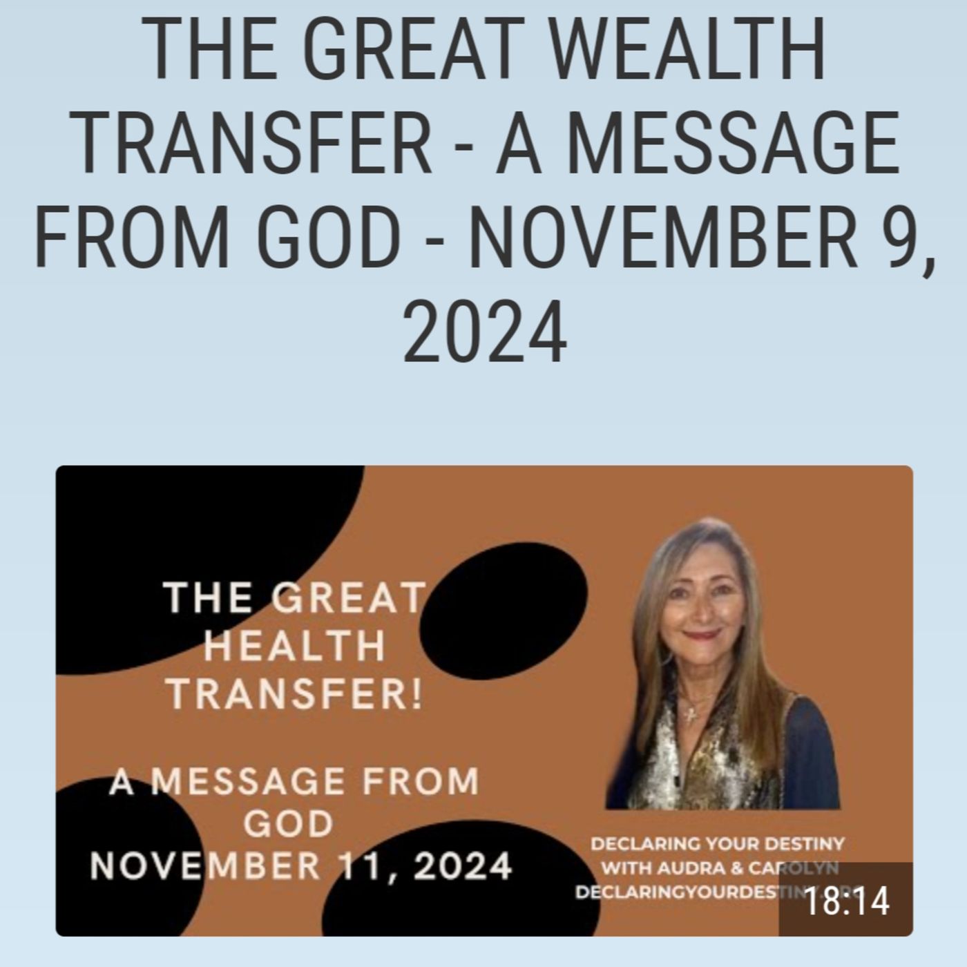 THE GREAT WEALTH TRANSFER - A MESSAGE FROM GOD - NOVEMBER 9, 2024 episode artwork