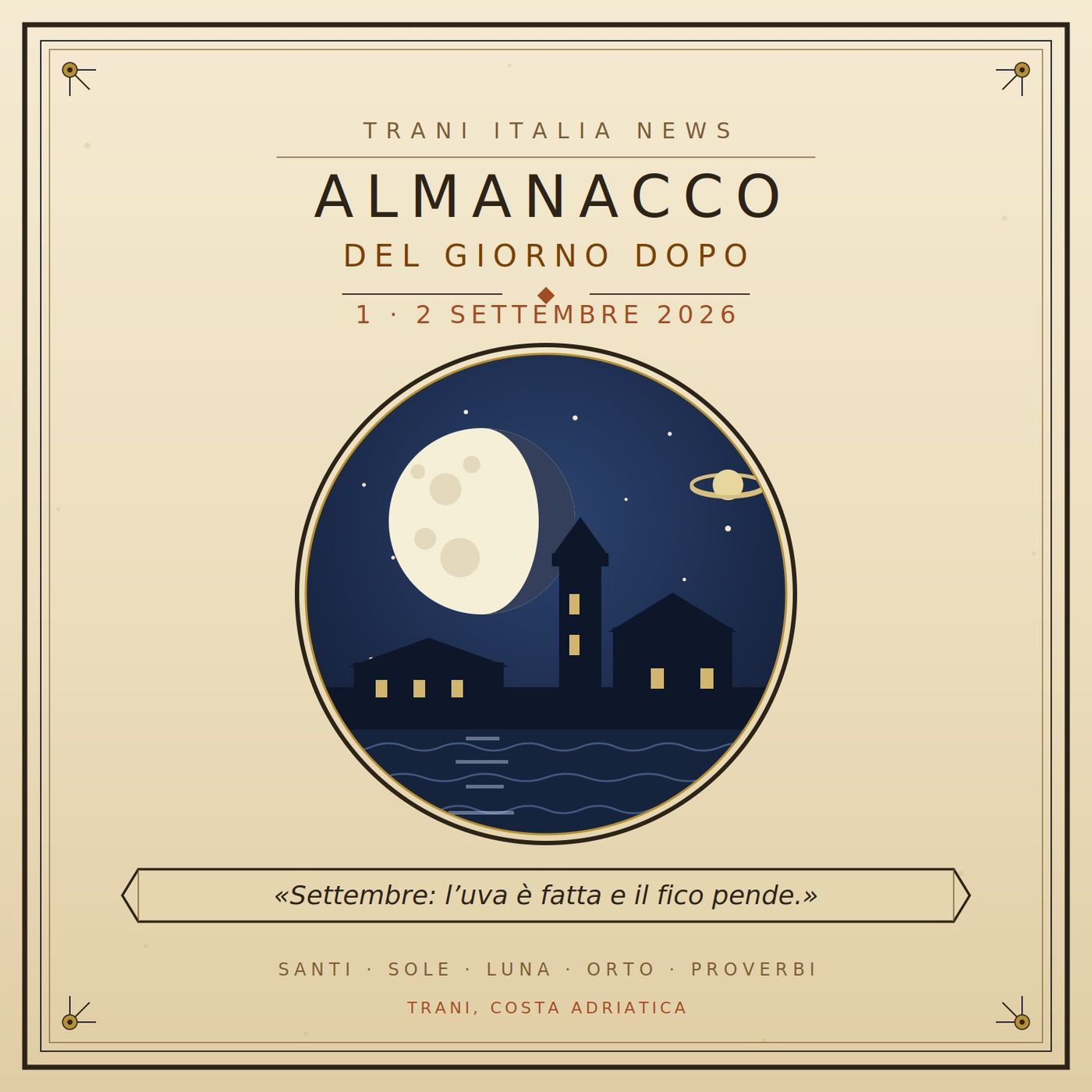 Il Capodanno dei Campi e l'Eremita della Cerva: L'Almanacco di Trani Italia News per il 1 e 2 Settembre 2026 episode artwork