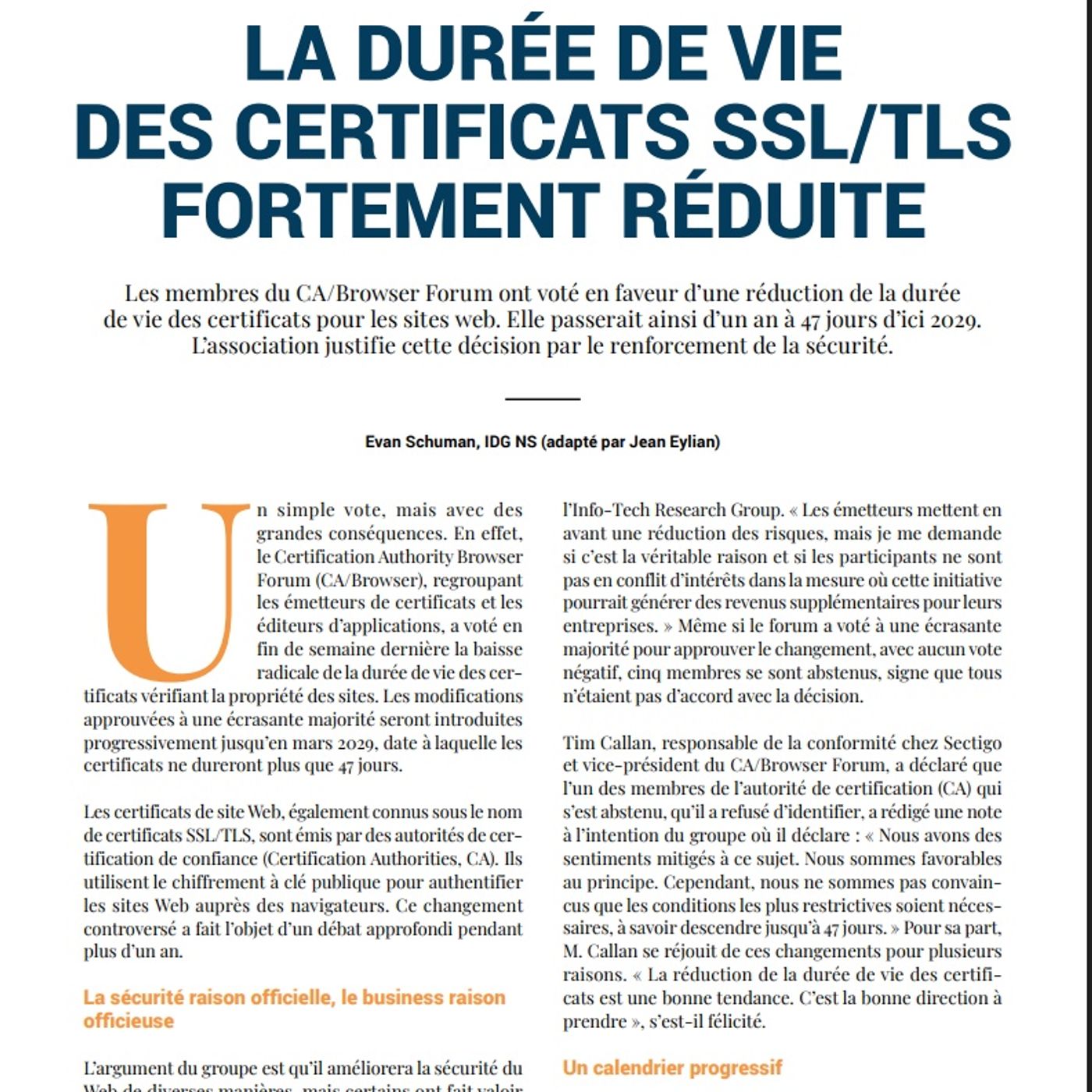 LMI 26 Focus : La durée de vie des certificats SSL/TLS fortement réduite