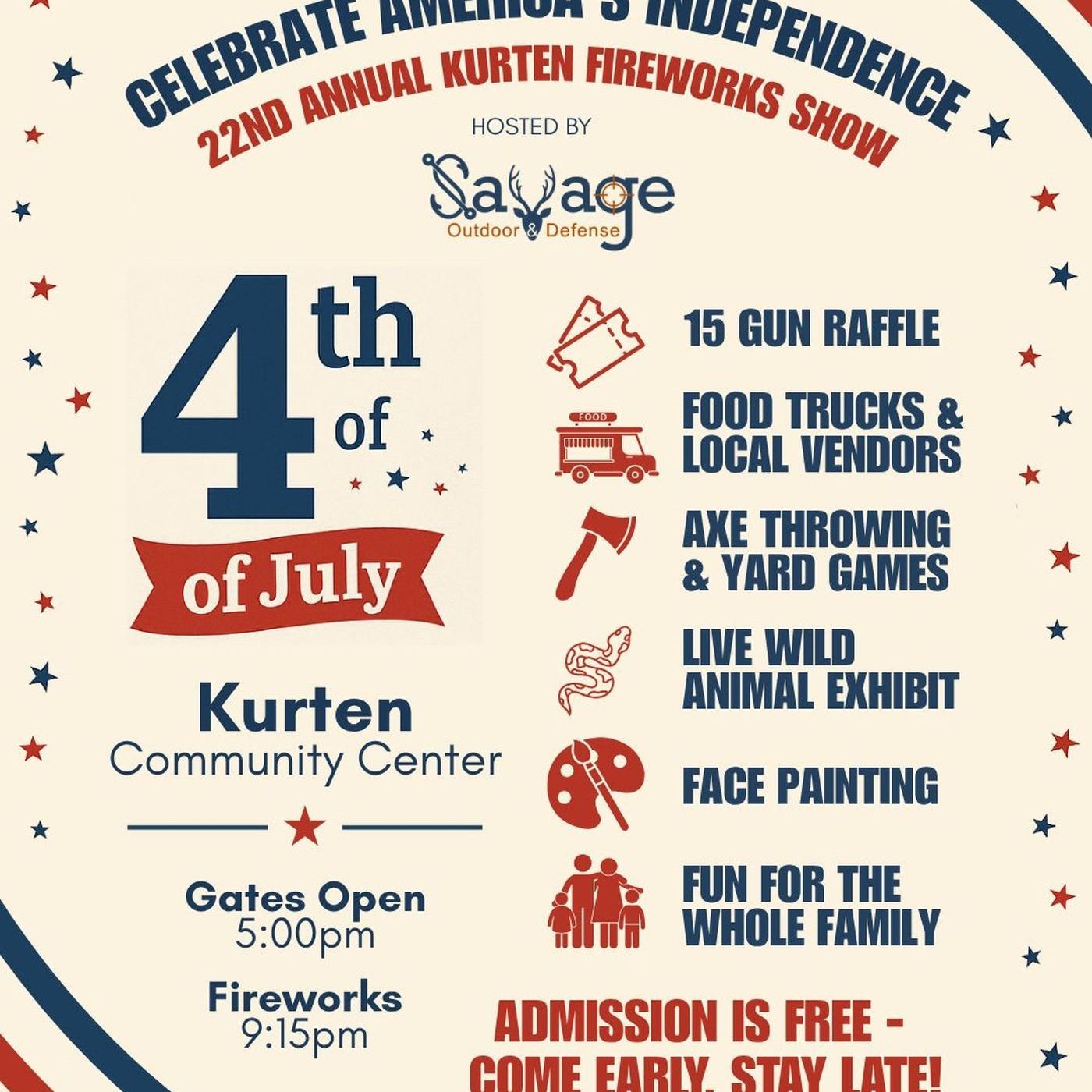 Preview of 22nd Kurten fireworks show and community fundraiser episode artwork