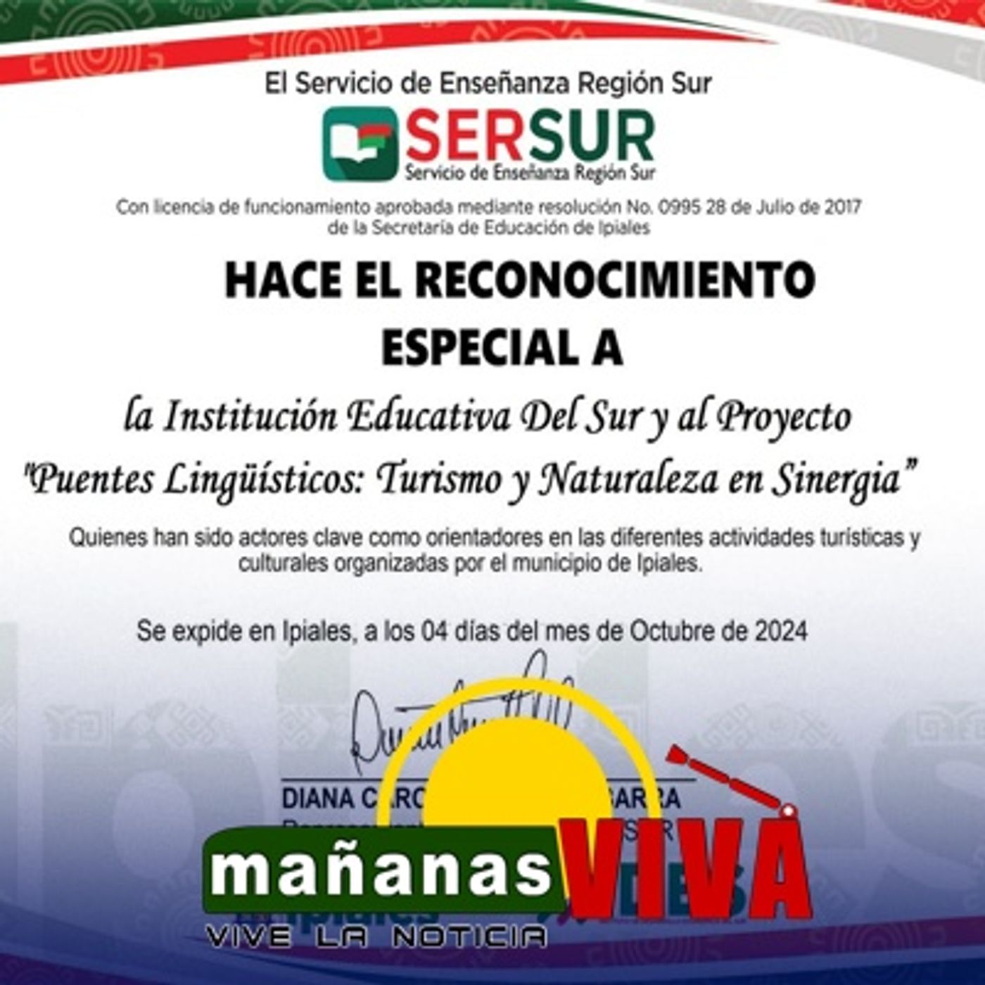 Directora IDES Diana Oviedo – Habla del reconocimiento que se hizo a la Mg Doris Burbano del programa de turismo