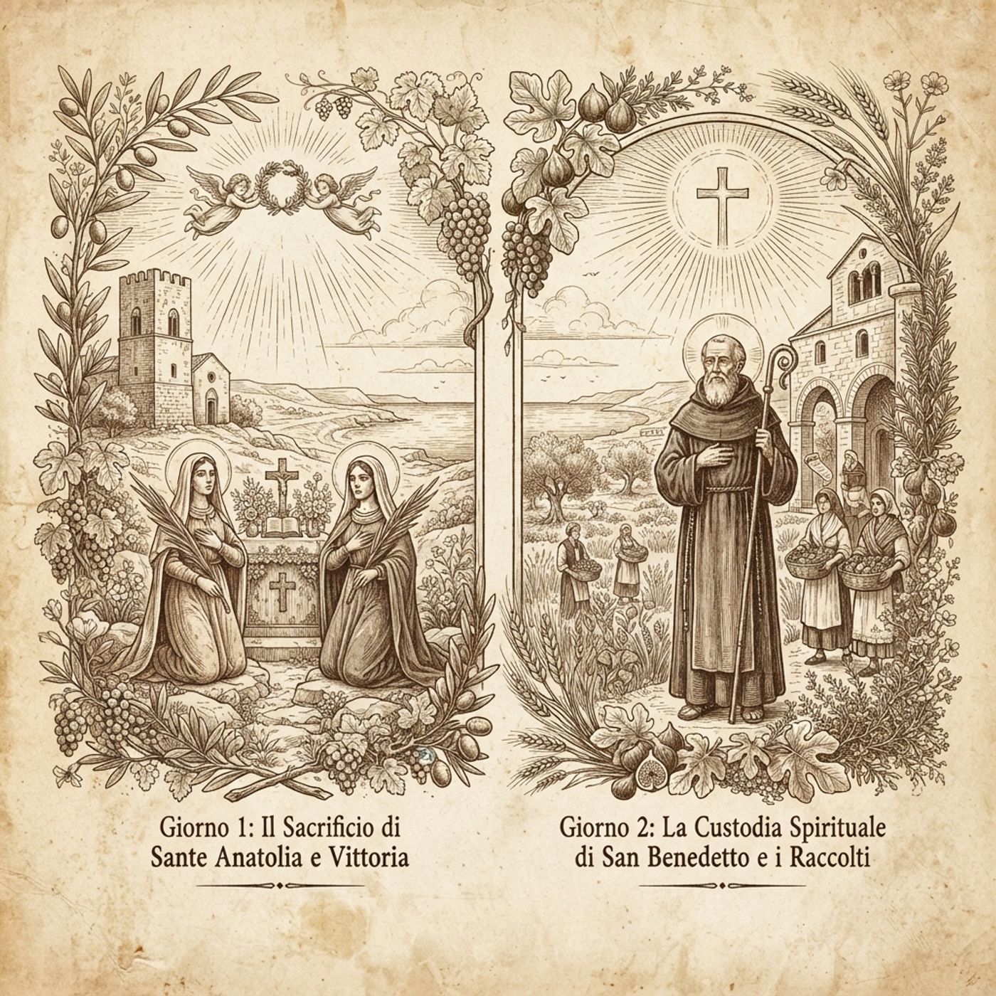 Giornate di Luce e Tradizione: Il Sacrificio di Sante Anatolia e Vittoria, la Custodia Spirituale di San Benedetto e i Profumati Raccolti de episode artwork