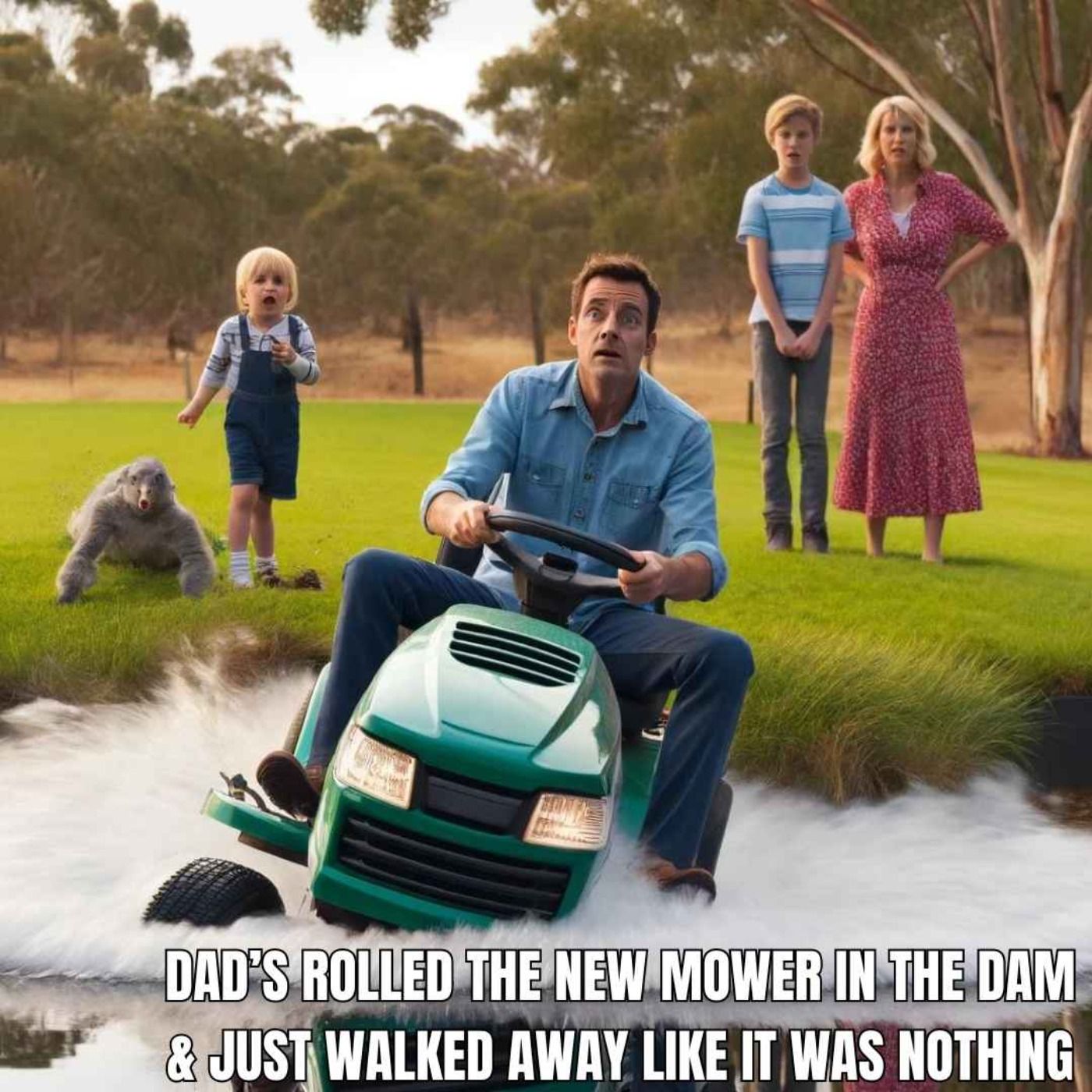 Dad's Rolled His New Mower In A Dam