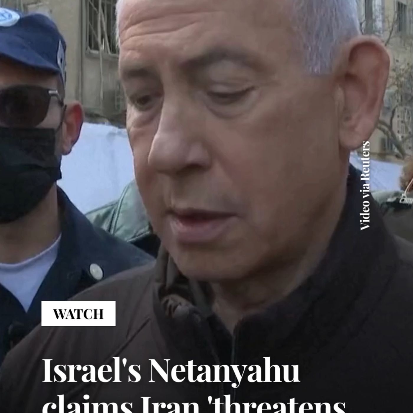 Israeli Prime Minister Benjamin Netanyahu on Sunday said Iran "threatens the entire world and has to be stopped" during a visit to the site episode artwork
