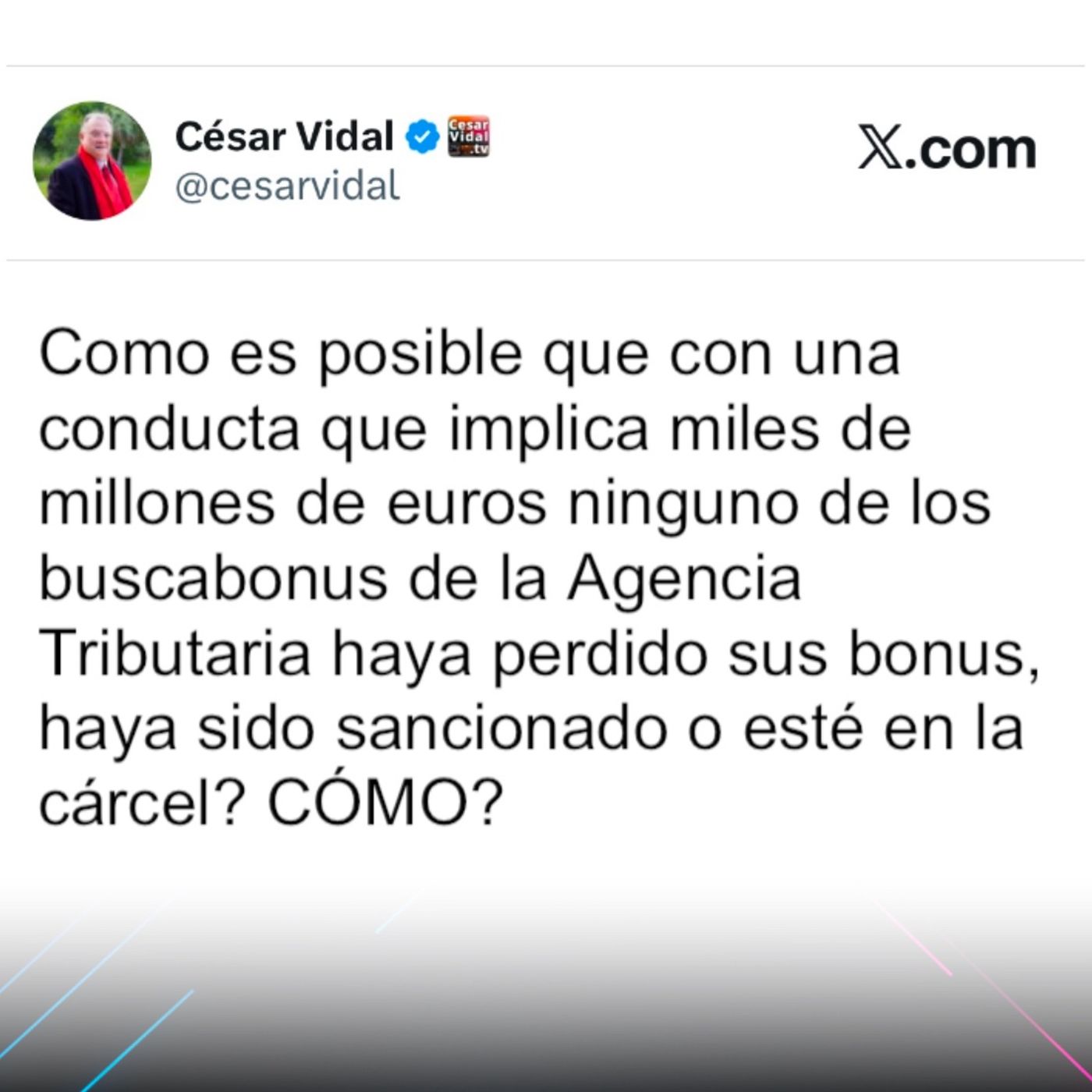 El Post de la Hora | César Vidal «Los buscabonus de la Agencja Tributaria no perdieron sus bonus