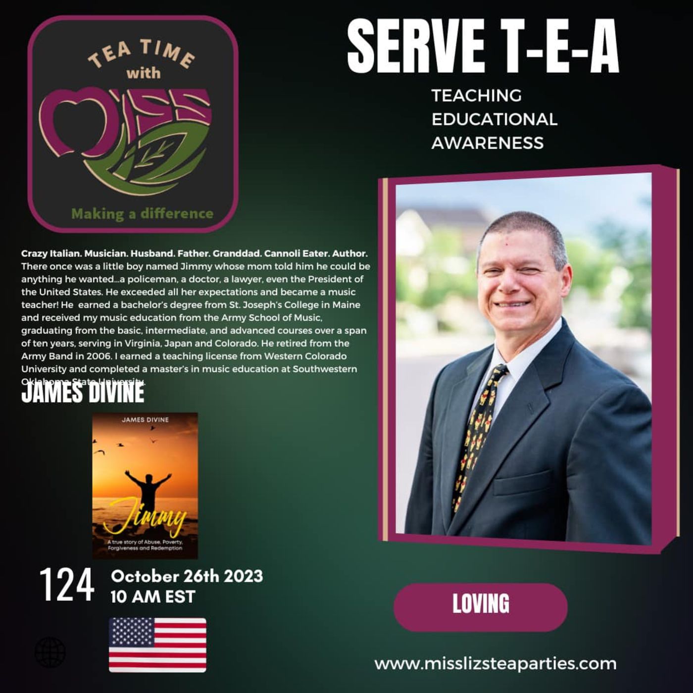Teatime with Miss Liz T-E-A Open Discussion with James Divine Personal Story "Jimmy" episode artwork