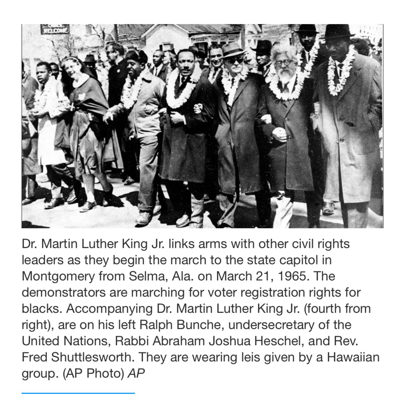 Pastor MLK and Rabbi Heschel marched Together in 1965 for Black American Rights