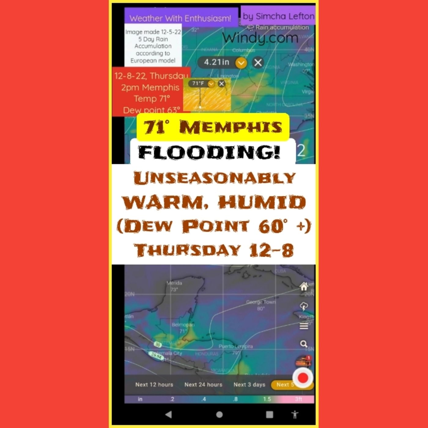 12-5: Spring Weather Pattern Develops as warm, humid air penetrates Northward and brings flooding.