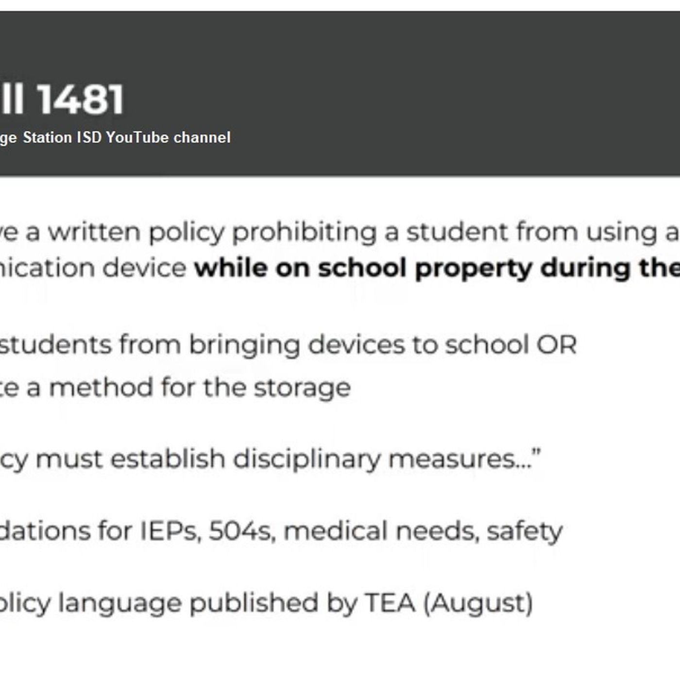 College Station ISD school board prepares to implement state mandated cell phone ban for students episode artwork