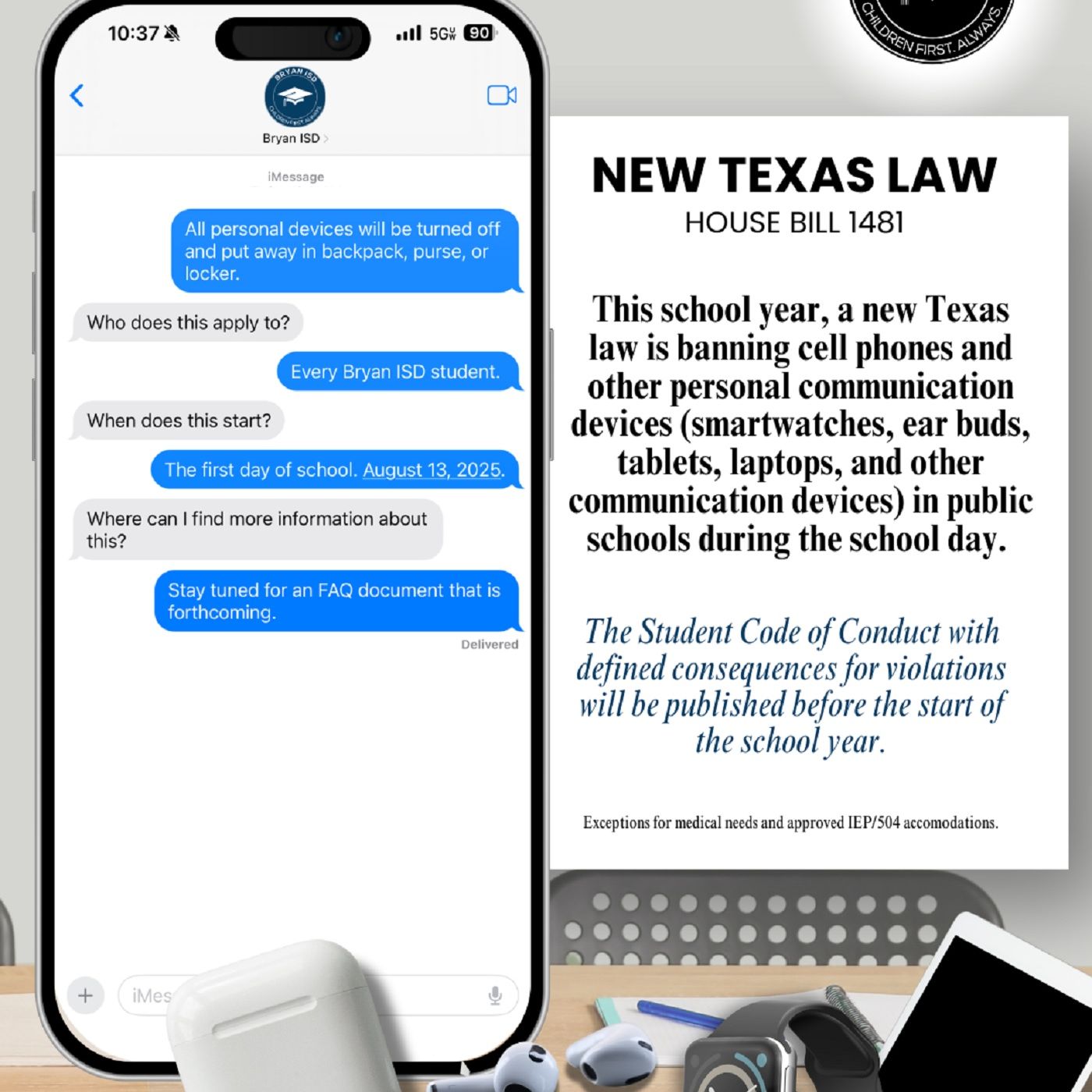 Bryan ISD school board starts process of complying with the state's new student cell phone ban episode artwork