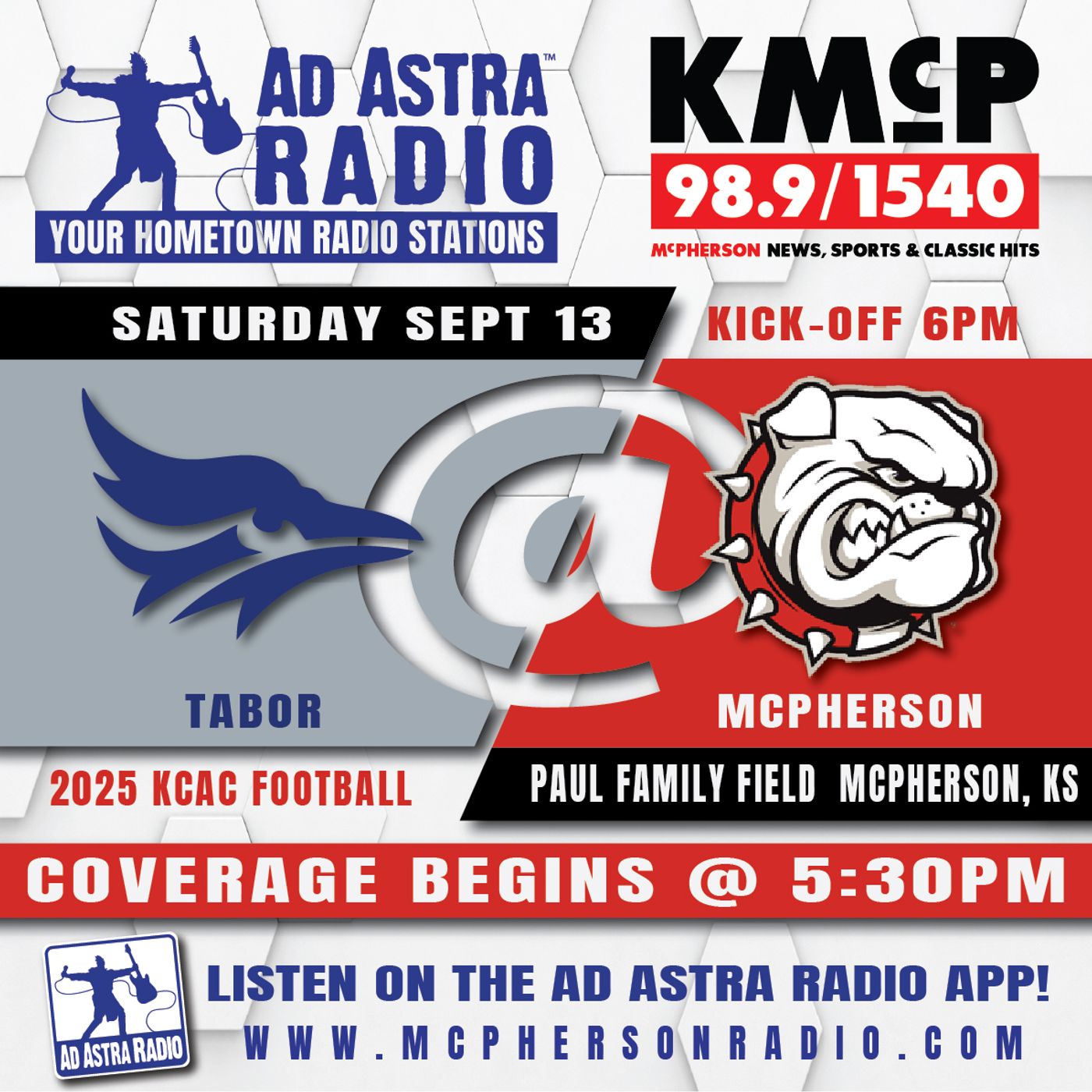 McPherson Bulldogs hosts Tabor Bluejays Footbvall (September 13, 2025) episode artwork