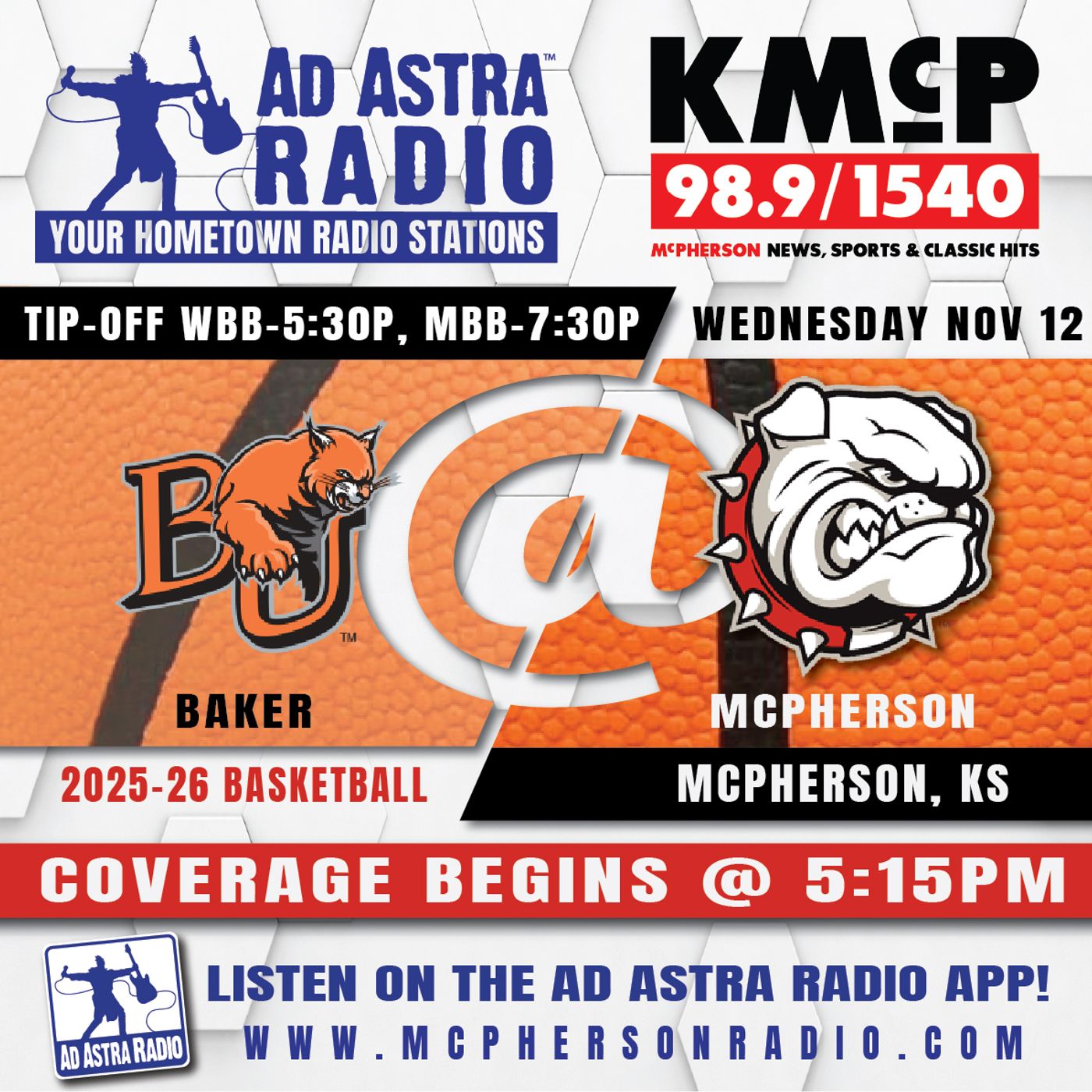 Baker Wildcats at McPherson Bullpups Mens College Basketball (November 12, 2025) episode artwork