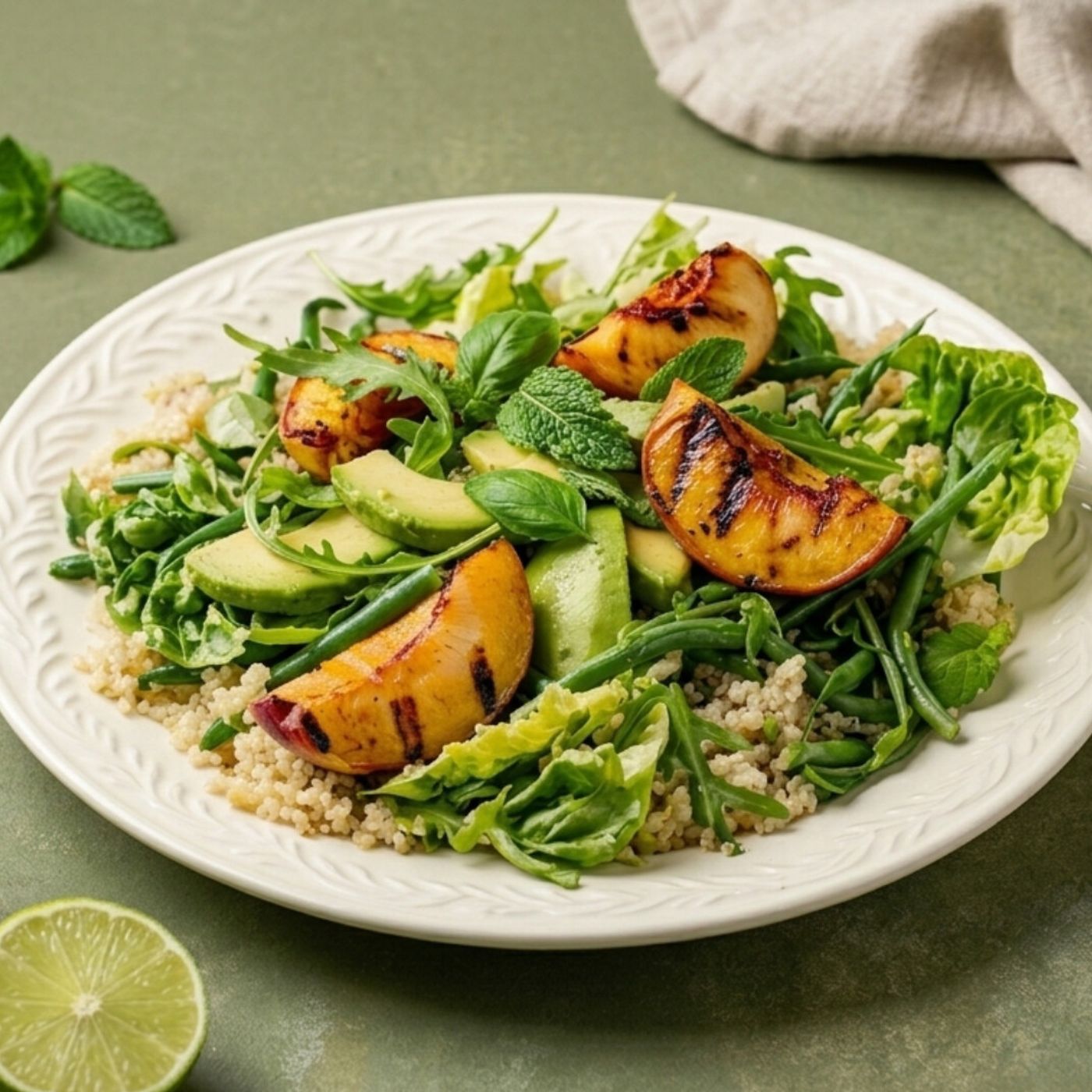 Insalata di pesche grigliate con quinoa e avocado episode artwork