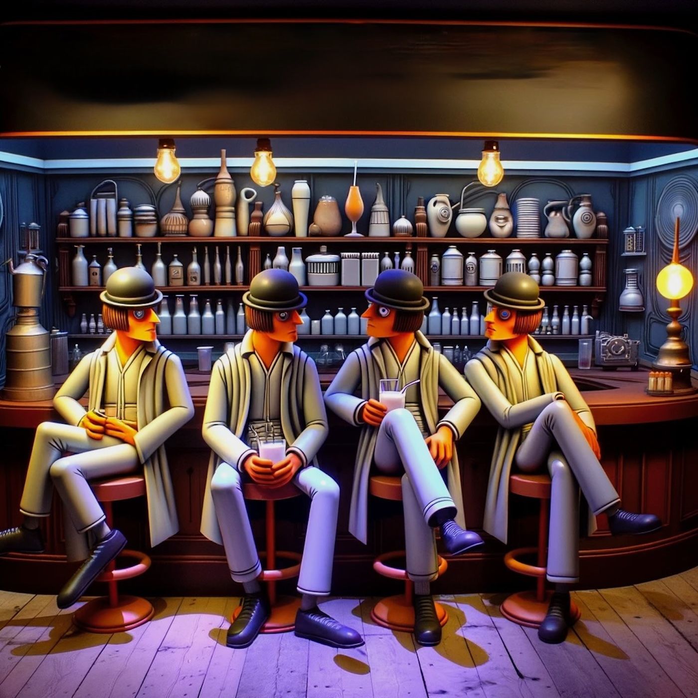 "There was me, that is Alex, and my three droogs, that is Pete, Georgie, and Dim, and we sat in the Korova Milkbar.." episode artwork