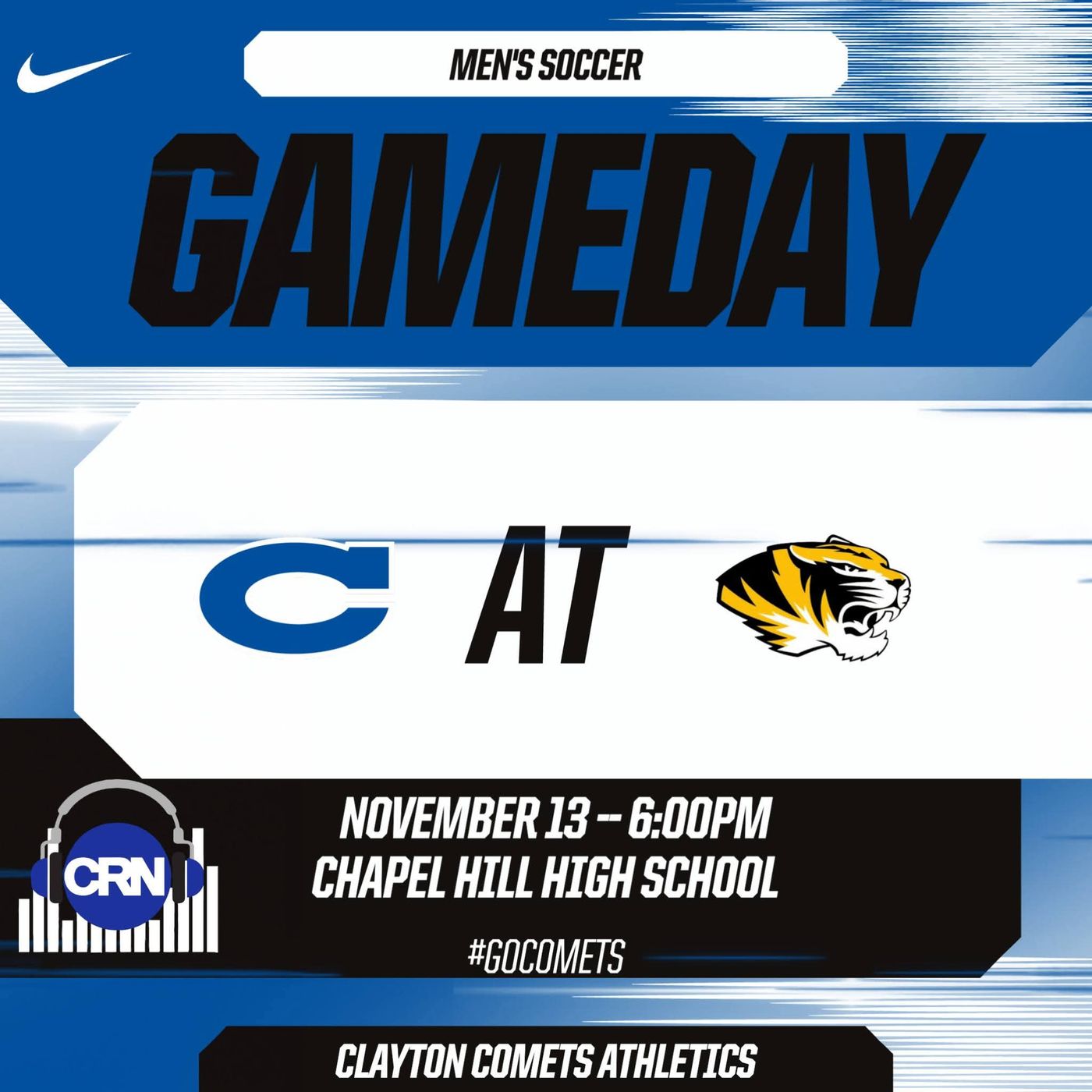 NCHSAA State Championship Men’s Soccer Playoffs Round #4 Elite 8 Semifinals Clayton Comets VS Chapel Hill Tigers