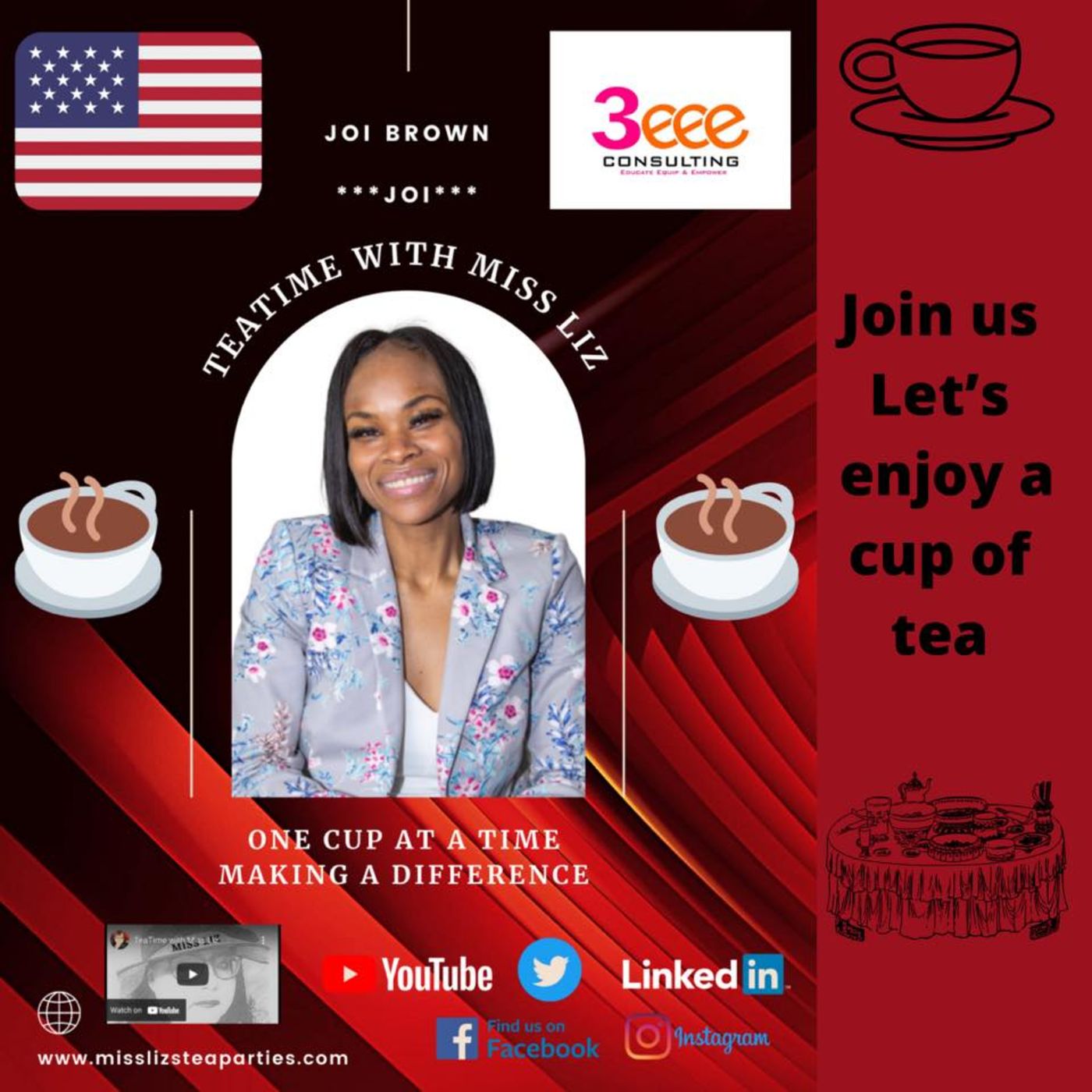 Teatime with Miss Liz- Joi Brown 3EEE Consulting “Positive Energizer” episode artwork