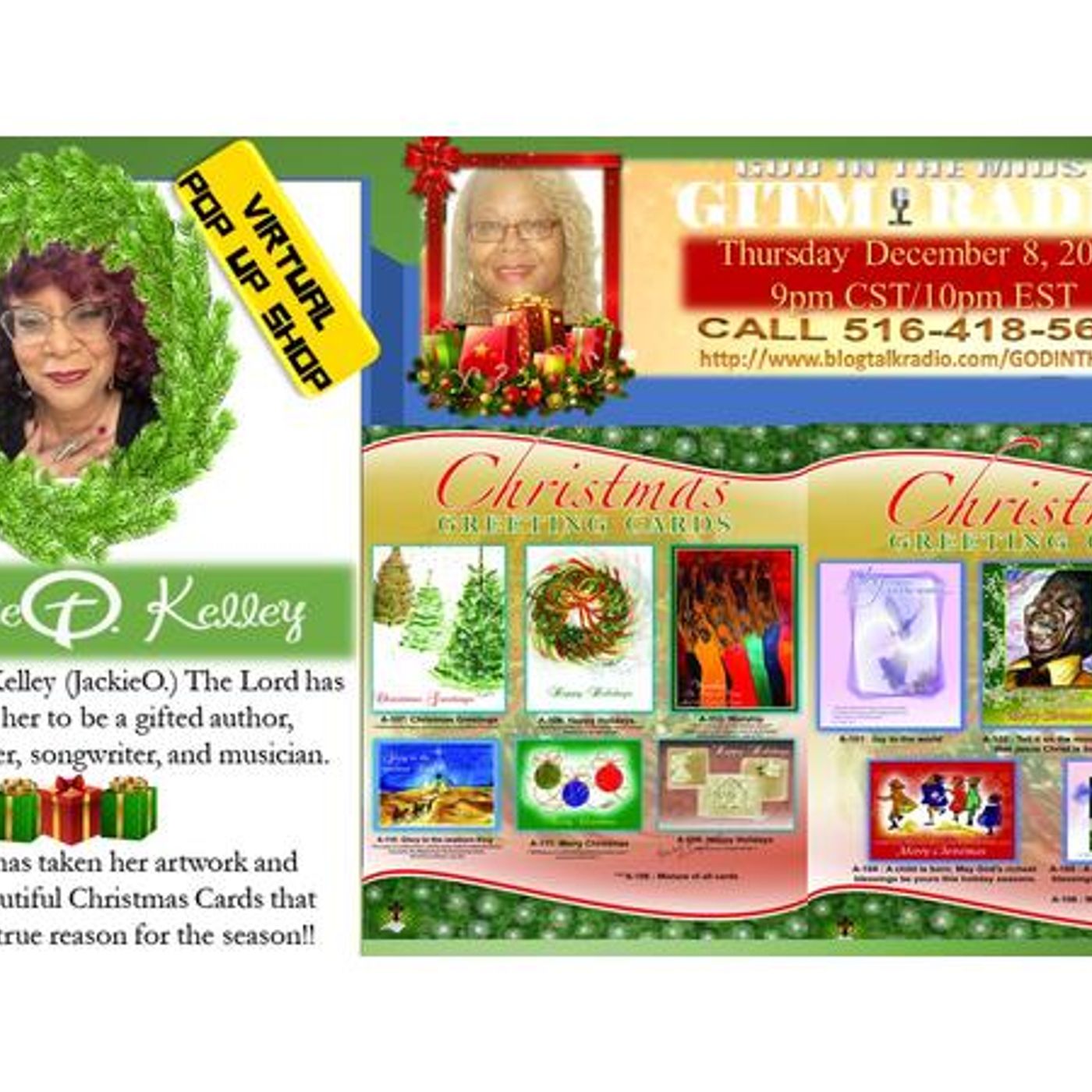 GITM #2 Virtual Pop Up Shop 12.8.2022:Jackie 0 Kelley, Artwork Christmas Cards episode artwork