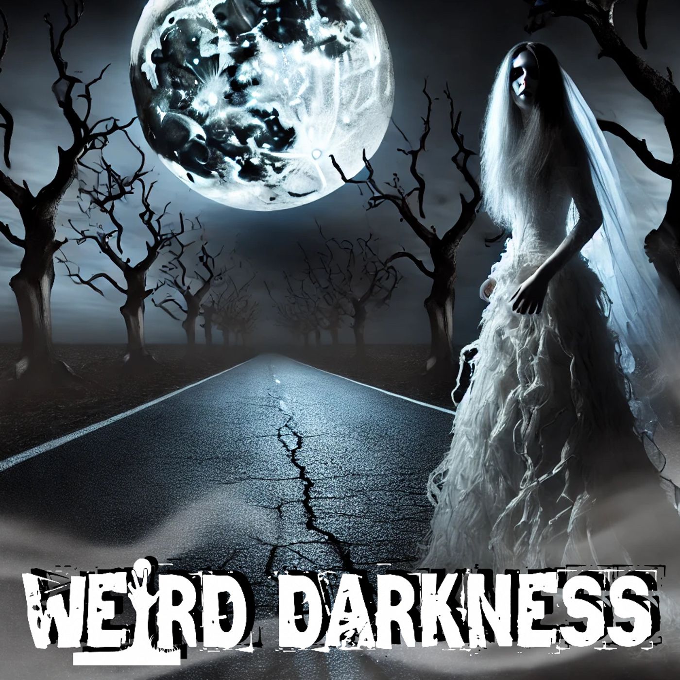 cover of episode “HAUNTED ROADS: GHOST BRIDES, HELLHOUNDS, PHANTOM CARS, AND DISAPPEARING HITCHHIKERS” #WeirdDarkness