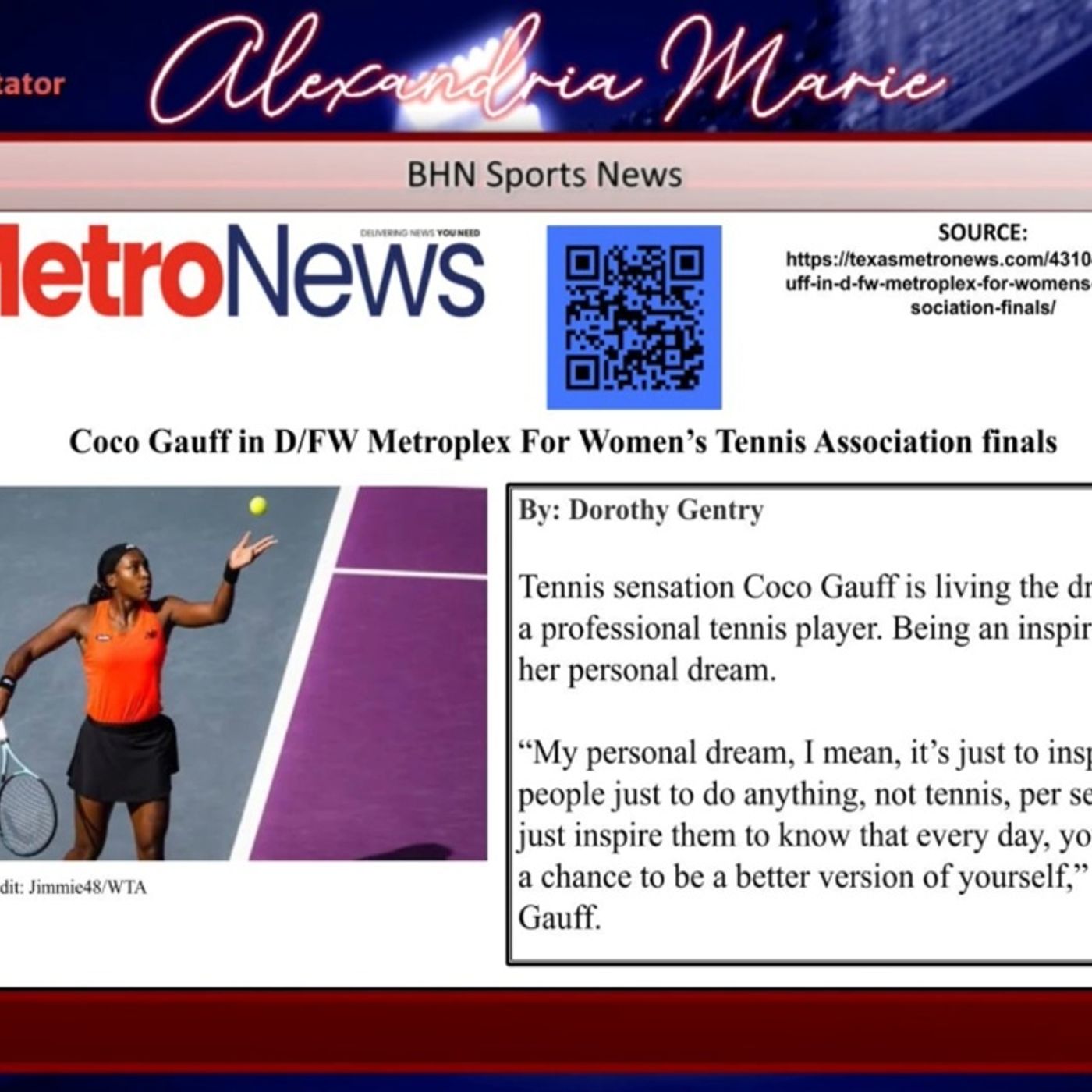BHN Live: Alexandria Marie talks Coco Guaff, football brawl, LGBTQ in sports, and Byron Perkins episode artwork