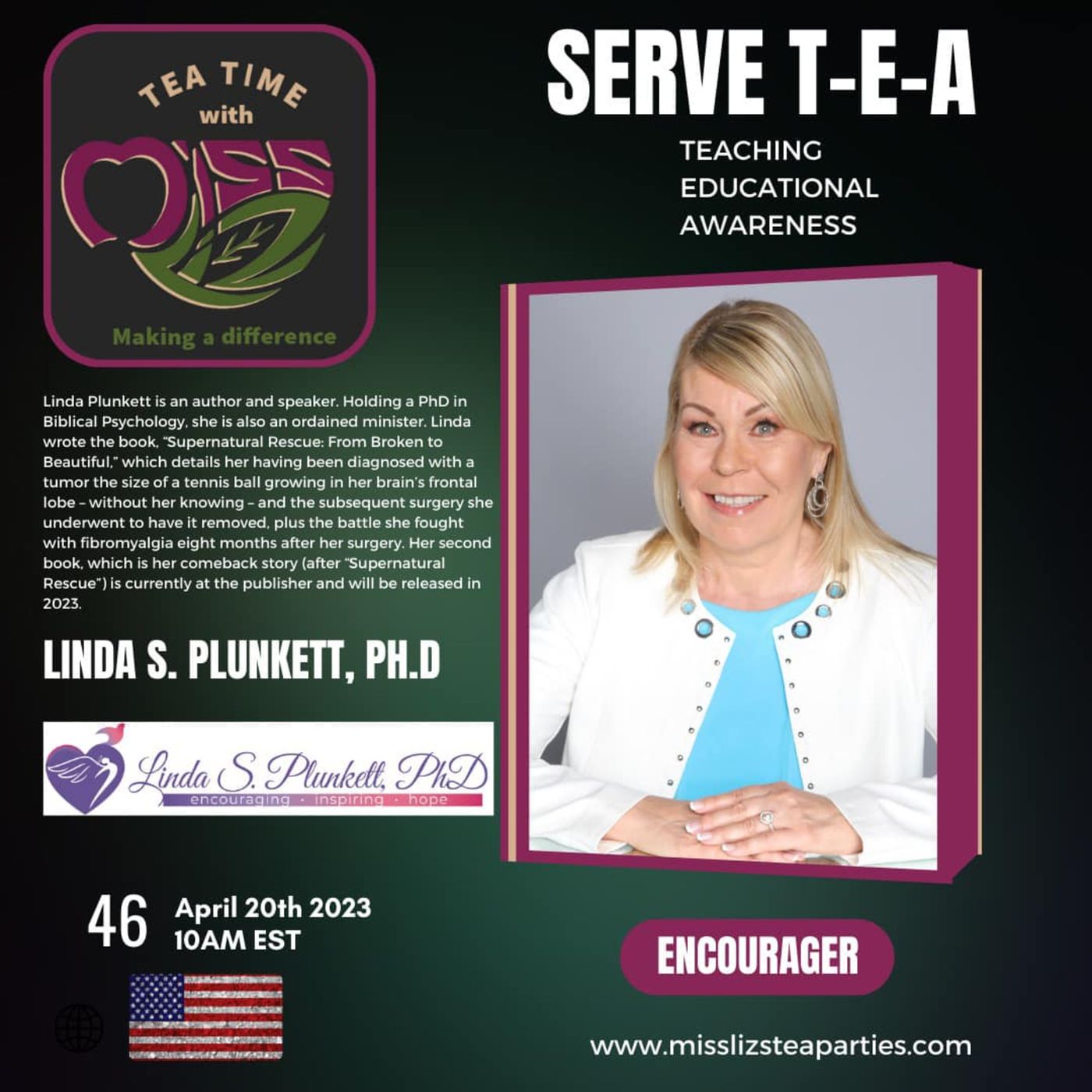 Teatime with Miss Liz T-E-A Open Discussion with Linda S. Plunkett Ph.D. Supernatural Rescues episode artwork