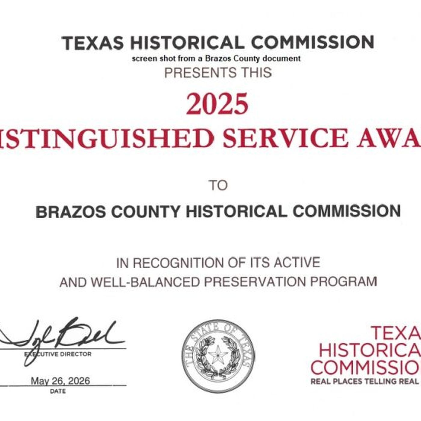 Brazos County's Historical Commission receives another state award episode artwork