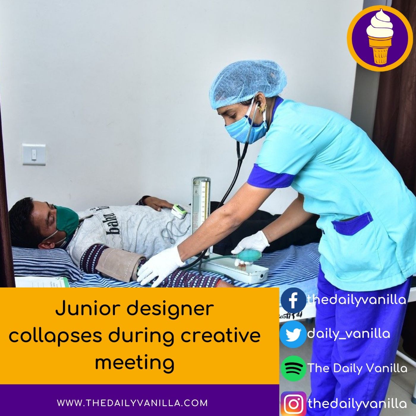 Junior designer collapses during creative meeting Junior designer collapses during creative meeting