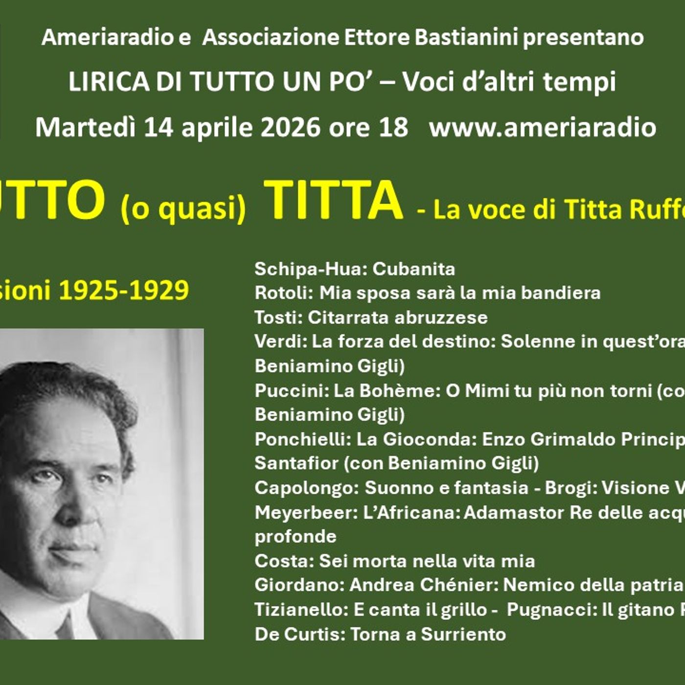 Lirica di tutto un po' - Tutto (o quasi) Titta - La voce di Titta Ruffo settima puntata episode artwork
