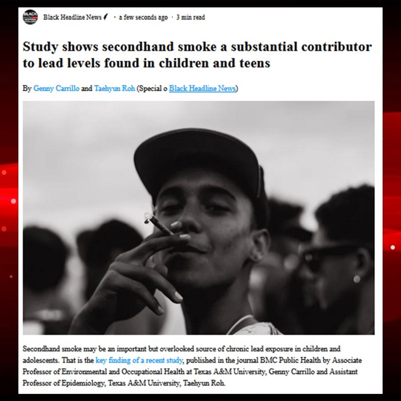 Study shows secondhand smoke a substantial contributor to lead levels found in children and teens episode artwork