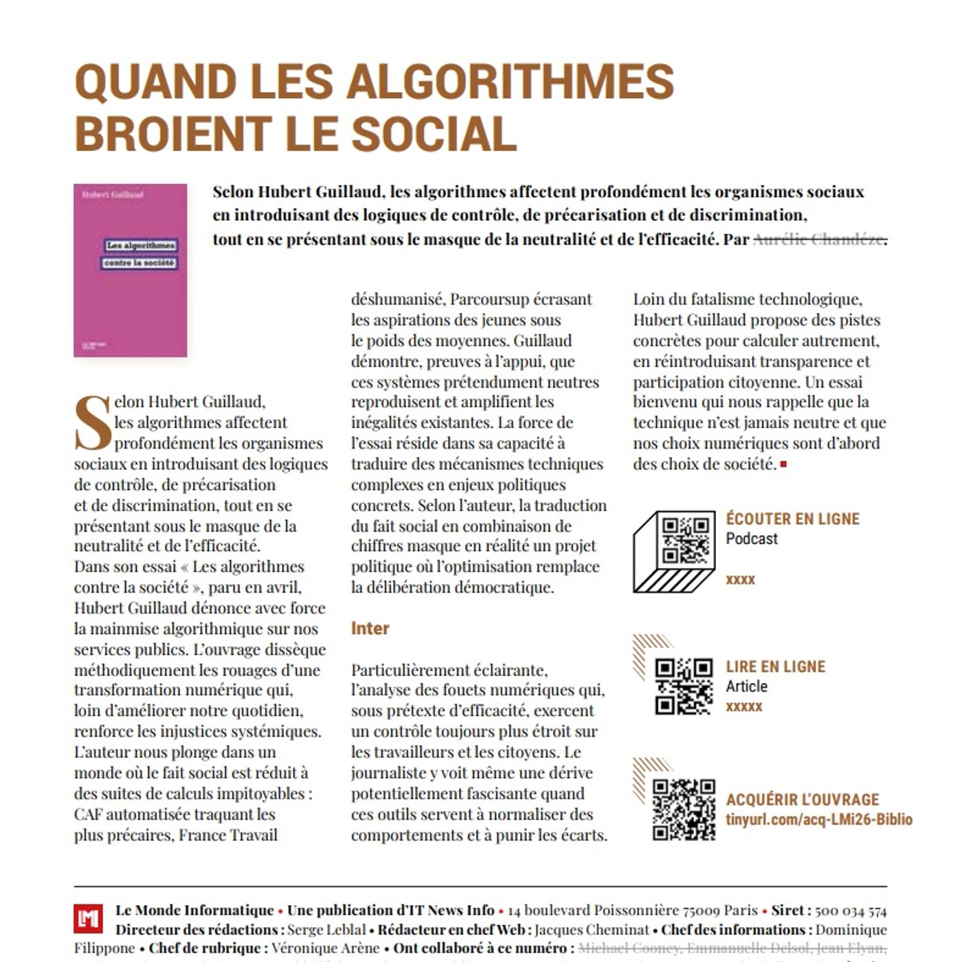 LMI 26 Biblio : Quand les algorithmes broient le social