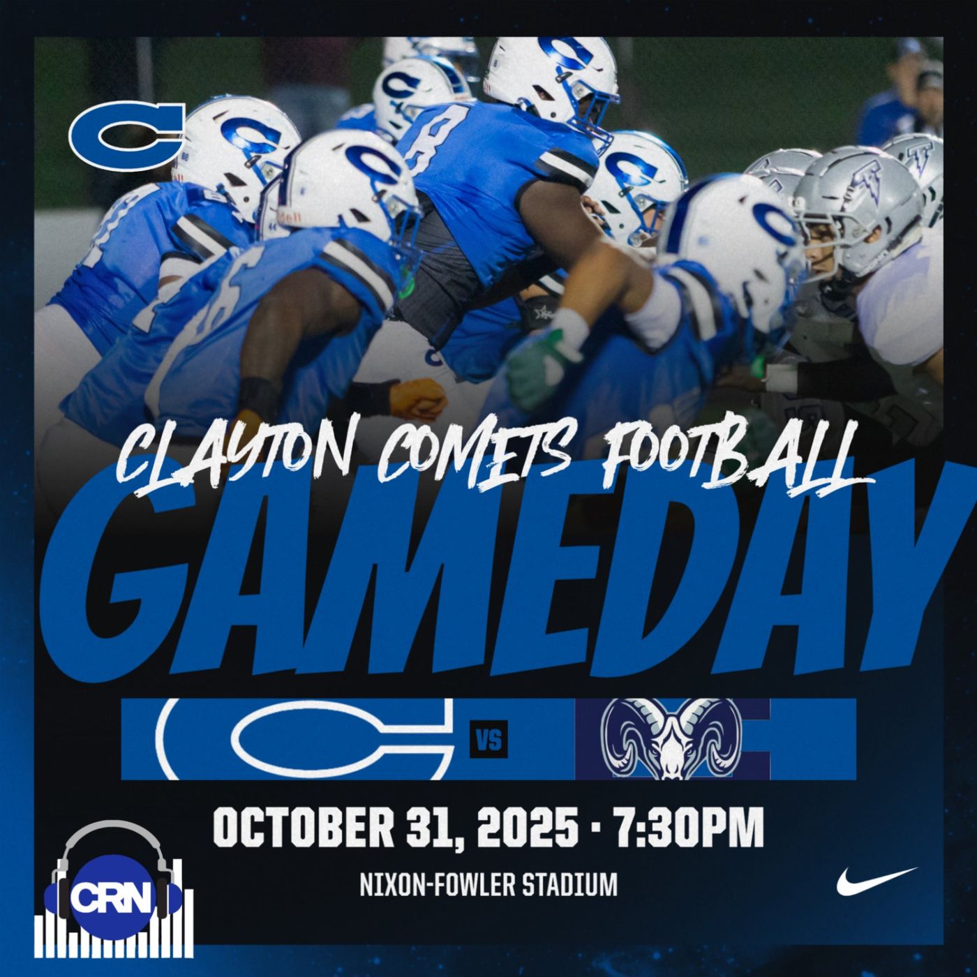 CRN Friday Night Lights Greater Neuse River 7-A Conference Football Championship Cleveland Rams VS Clayton Comets from Nixon-Fowler Stadium