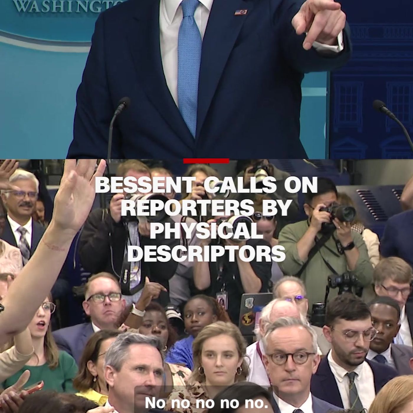 During a White House press briefing US Treasury Secretary Scott Bessent called on reporters by using physical descriptors scottbessent cnn episode artwork