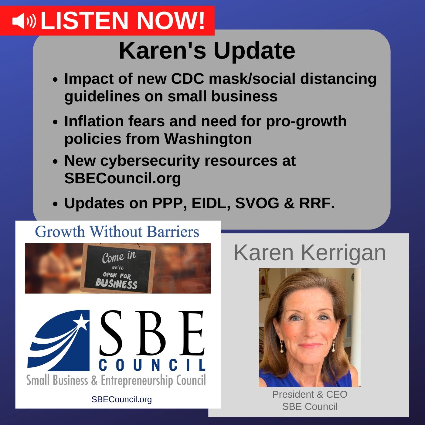 New CDC guidelines; inflation fears & pro-growth policies; Save Local Business Act; new cybersecurity resources; PPP, SVOG, RRF. episode artwork