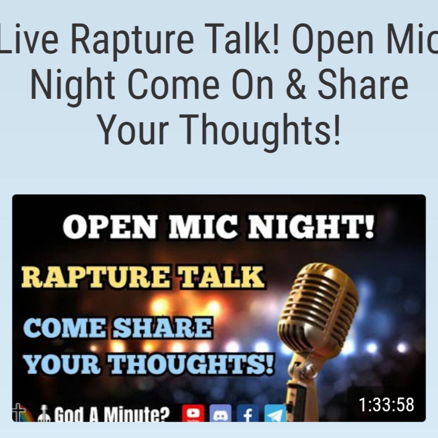 Live Rapture Talk! Open Mic Night Come On & Share Your Thoughts! episode artwork
