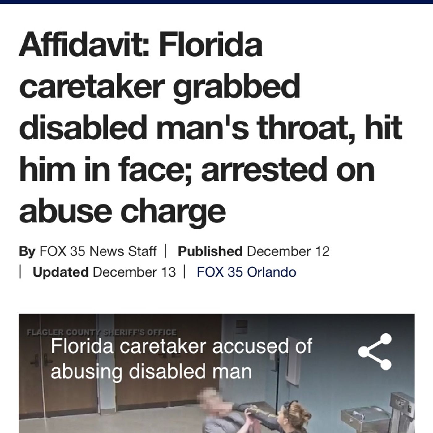 Affidavit: Florida caretaker grabbed disabled man's throat, hit him in face; arrested on abuse charge episode artwork