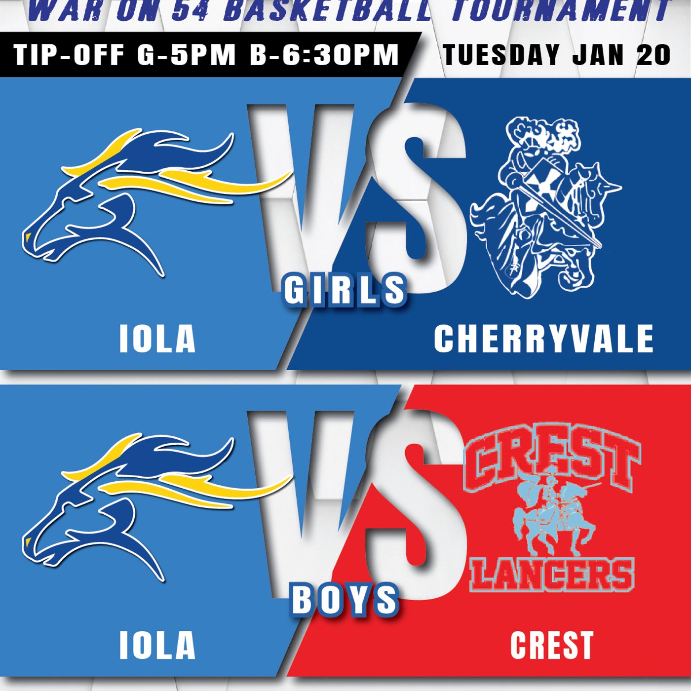 Iola Mustangs vs Crest Lancers Boys High School Basketball (Iola War on 54-January 20, 2026) episode artwork