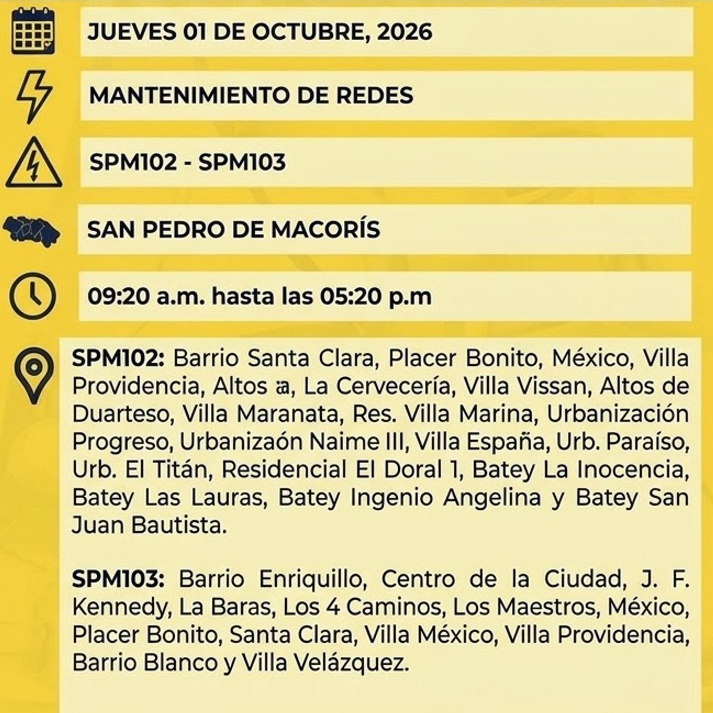 Edeeste anuncia interrupción del servicio eléctrico este jueves 1 de octubre en SPM